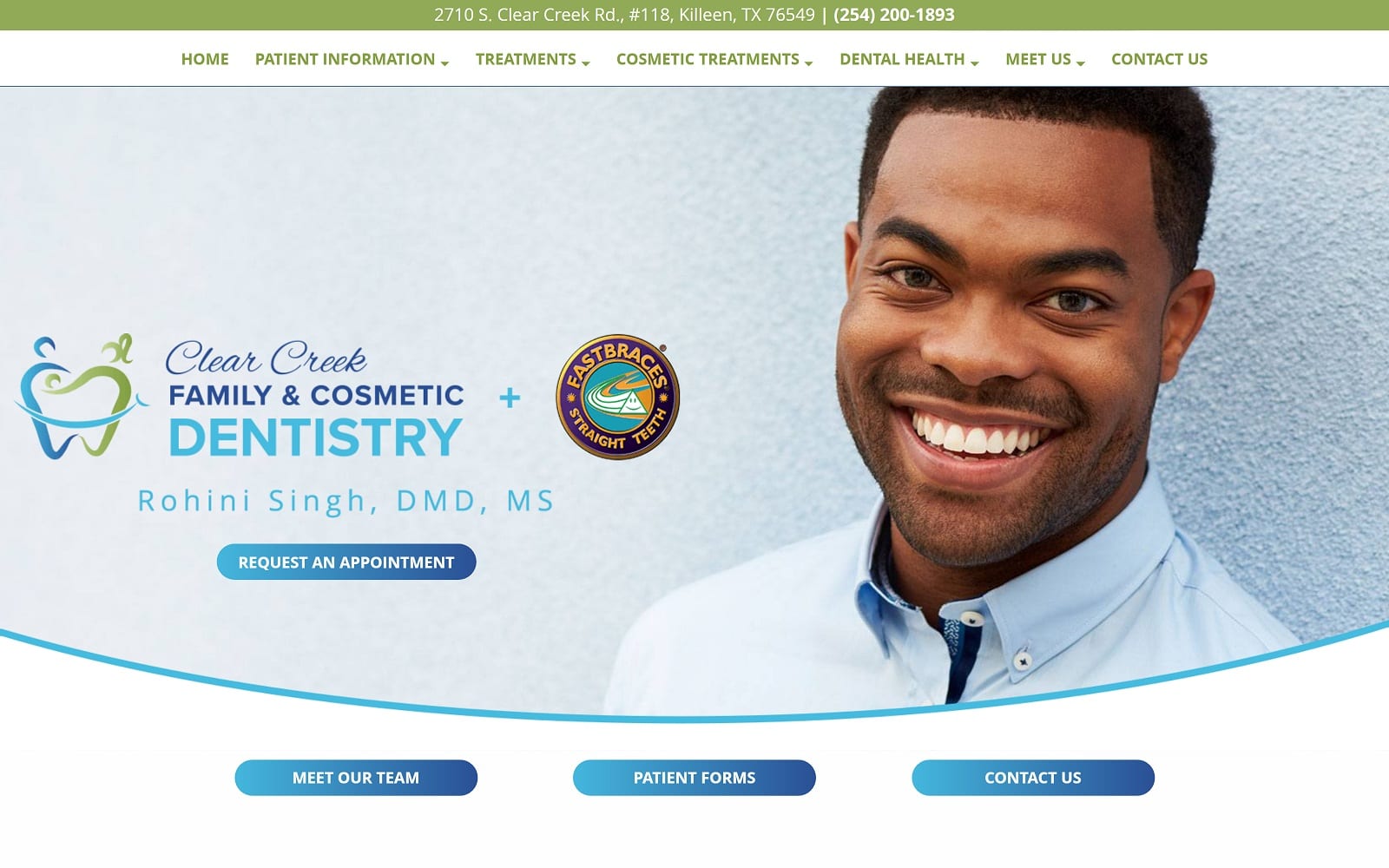 The Screenshot of Clear Creek Family & Cosmetic Dentistry clearcreekfamilydentistry.com Dr. Rohini Singh Website
