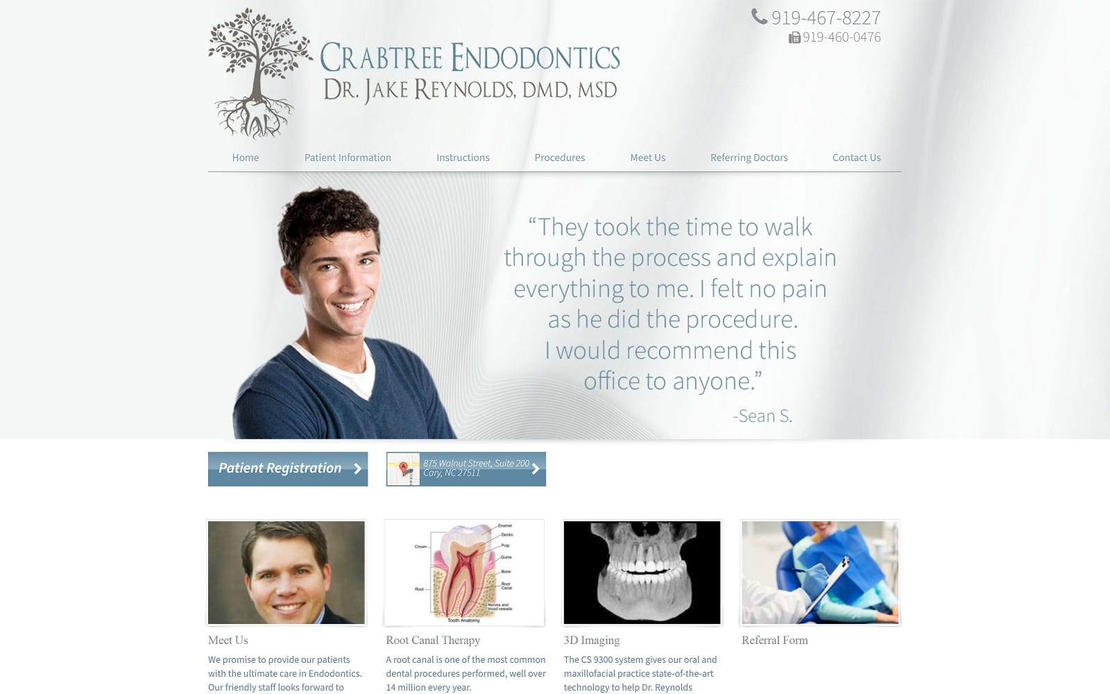 The Screenshot of Crabtree Endodontics crabtreeendo.com Dr. Jake Reynolds Website