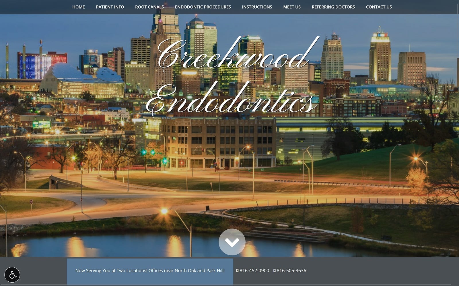 The Screenshot of Creekwood Endodontics: Daniel G. Stamos, DDS, MS creekwoodendodontics.com Website