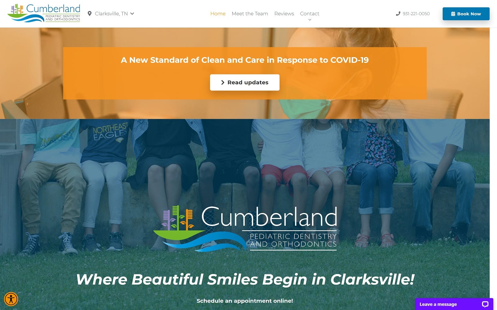 The Screenshot of Cumberland Pediatric Dentistry and Orthodontics of Clarksville cumberlandpediatricdentistry.com/clarksville Website