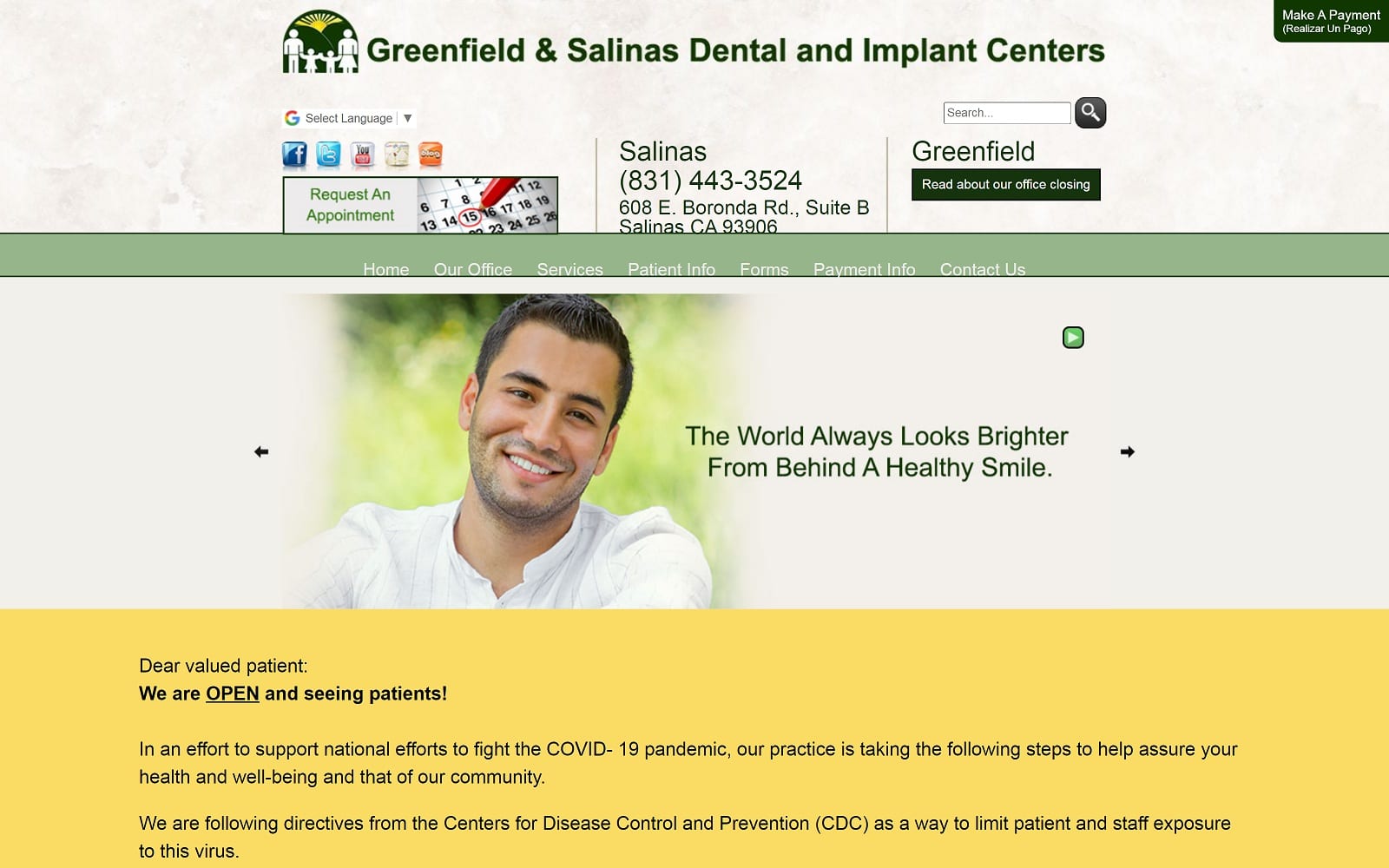 The Screenshot of Greenfield & Salinas Dental Group dentist4myfamily.com Website