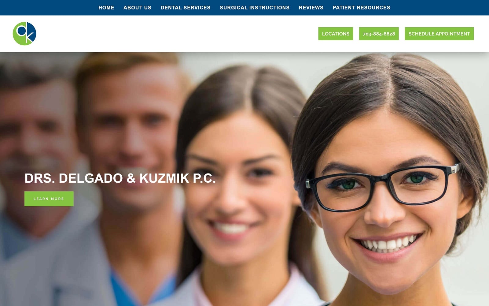 The Screenshot of Drs. Delgado & Kuzmik P.C. - Oral Surgeons in Alexandria, VA dkoms.com Website