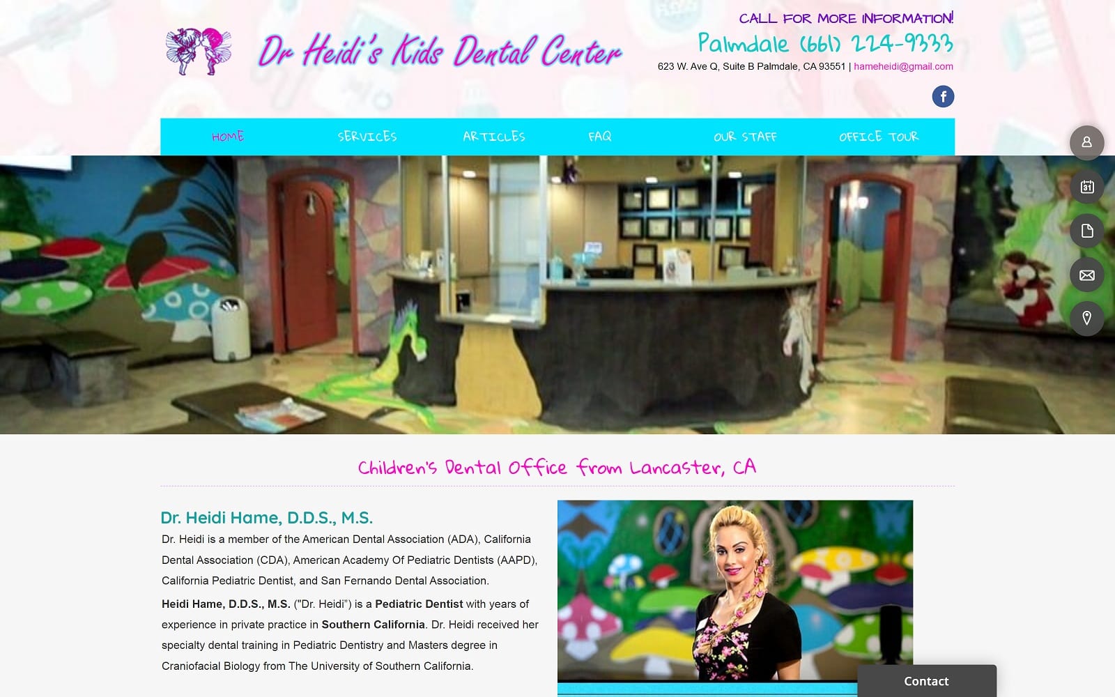 The Screenshot of Dr. Heidi's Kids Dental Center drheidiskidsdentalcenter.com Website
