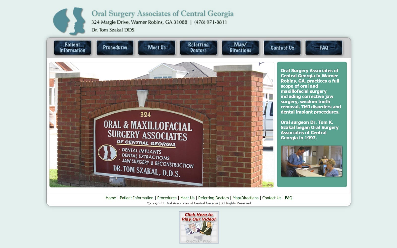 The Screenshot of Oral Surgery Associates-Central Ga drszakal.com Dr. Tom Szakal Website