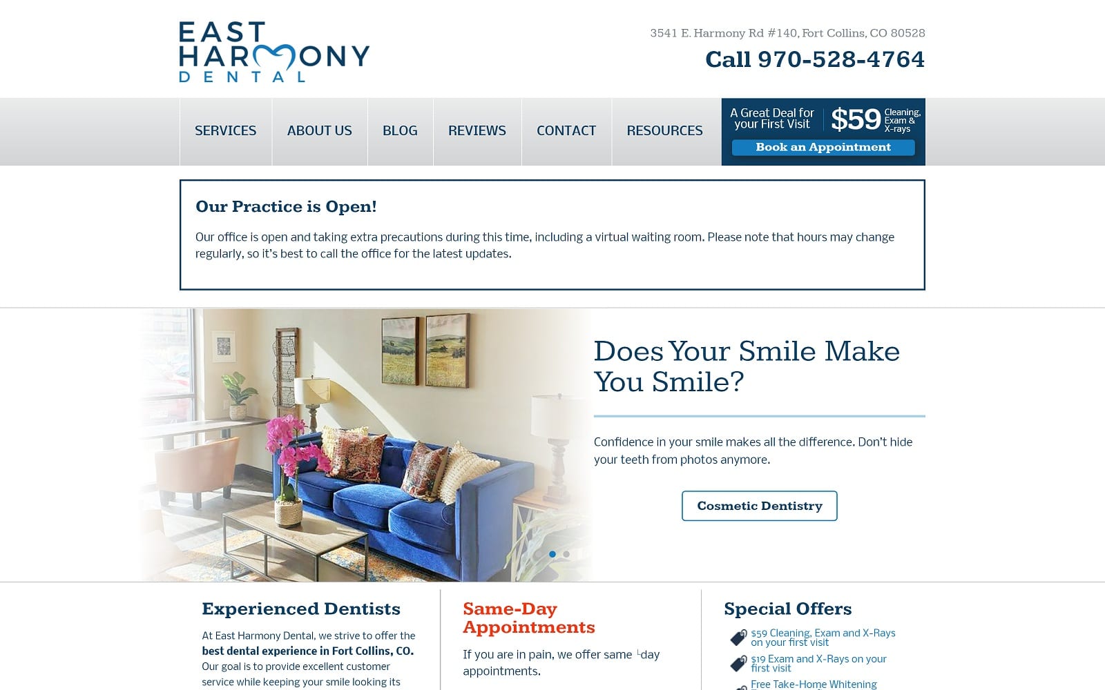 The Screenshot of East Harmony Dental eastharmonydental.com Website