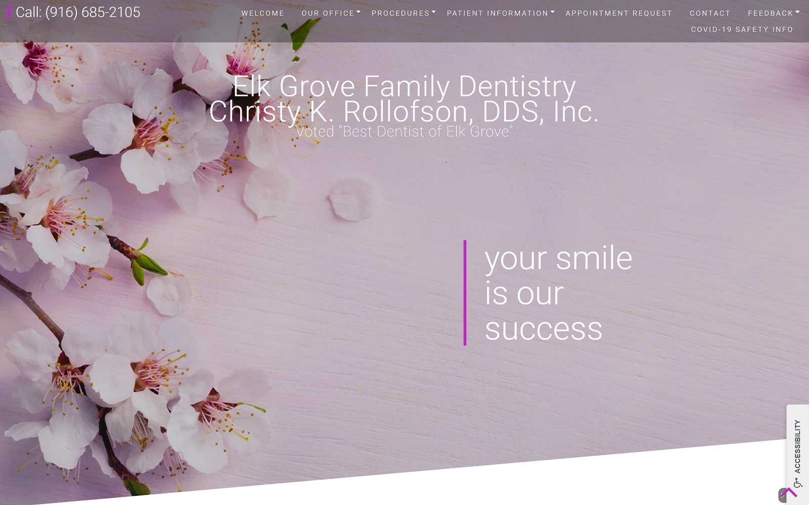 The Screenshot of Elk Grove Family Dentistry elkgrovedds.com Dr. Christy Rollofson Website