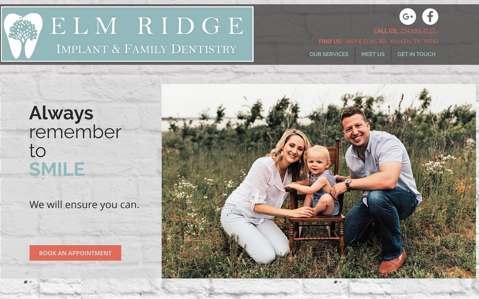 The Screenshot of Elm Ridge Implant and Family Dentistry elmridgedental.com Website