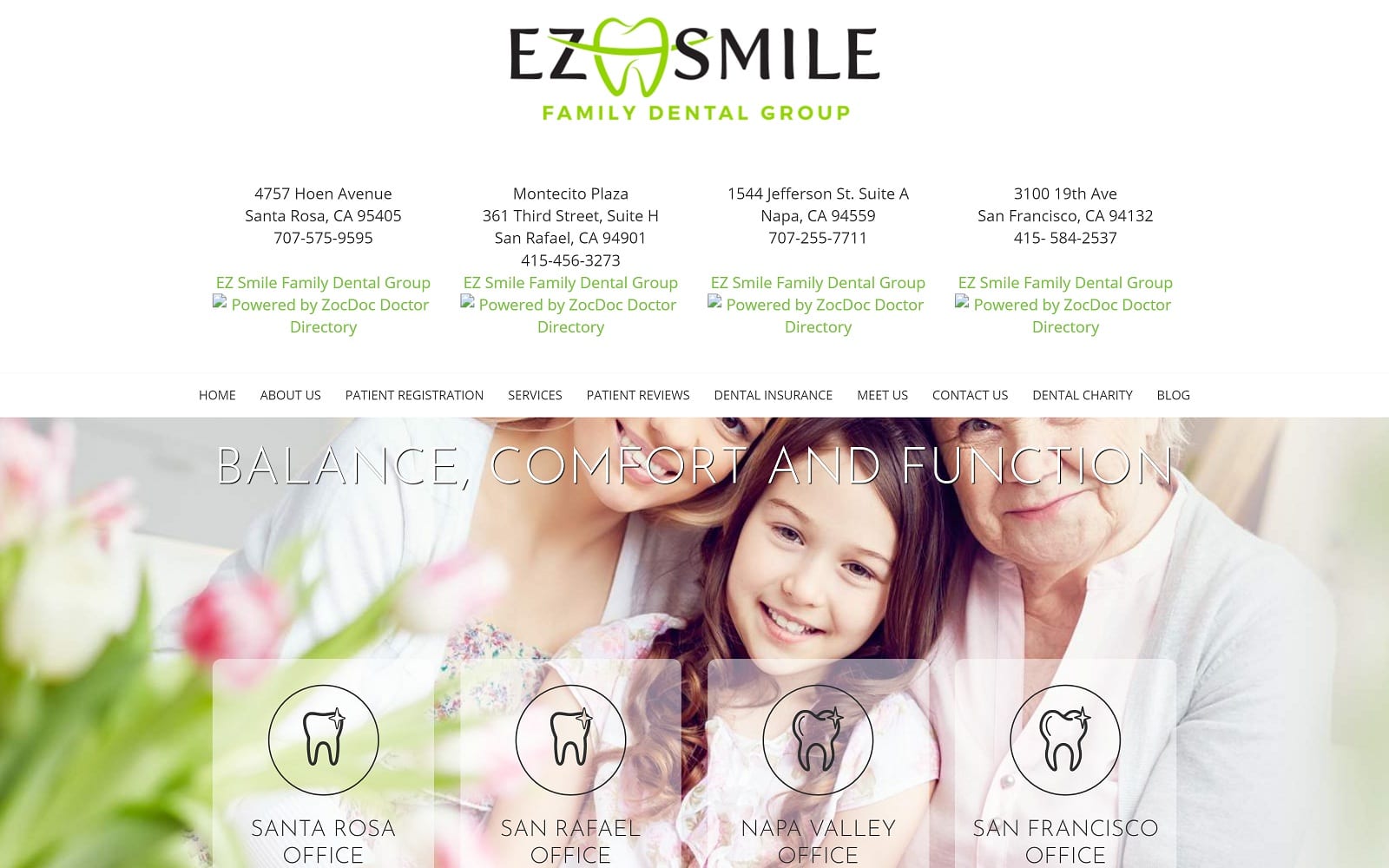 The Screenshot of EZ Smile Family Dental Group- Santa Rosa ezsmilefamily.com Website