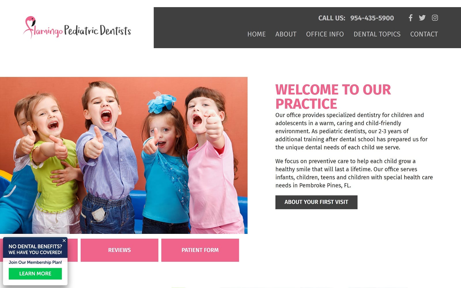The Screenshot of Flamingo Pediatric Dentistry flpediatricdentists.com Website