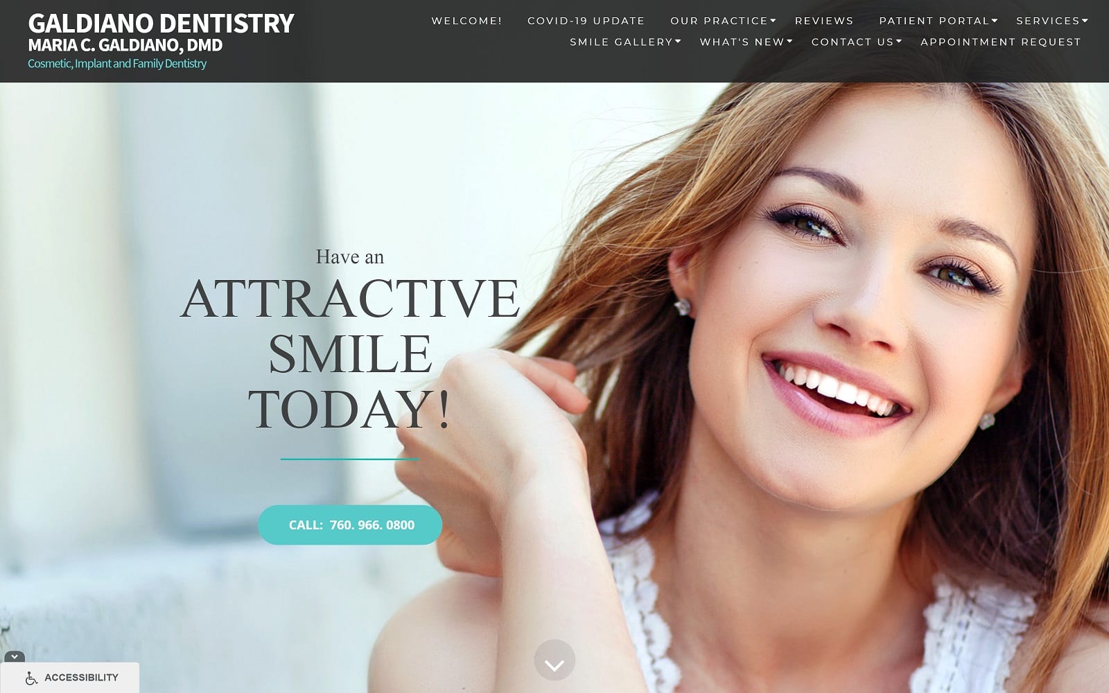 The Screenshot of Galdiano Dentistry galdianodentistry.com Dr. Maria Galdiano Website