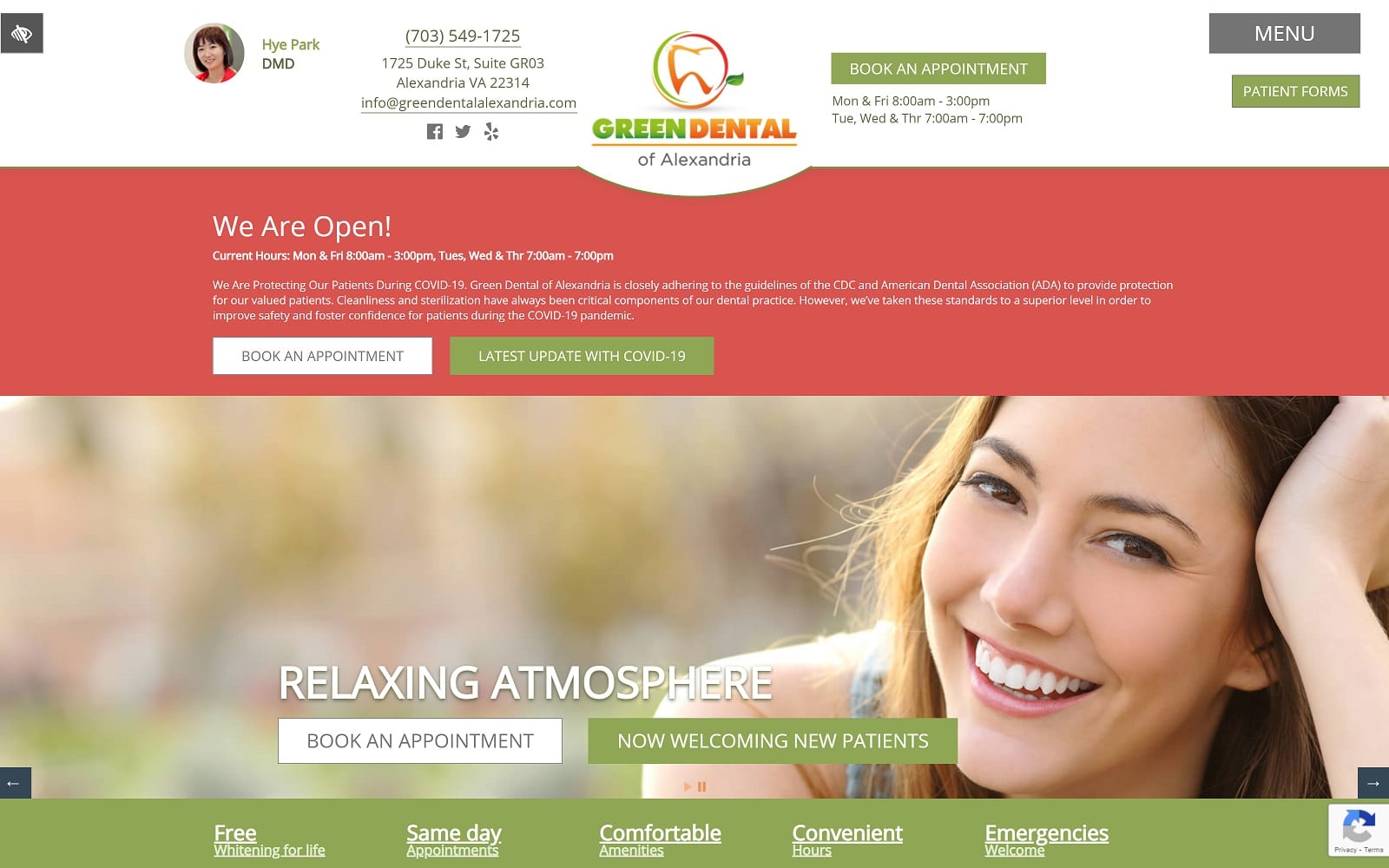The Screenshot of Green Dental of Alexandria greendentalalexandria.com Website