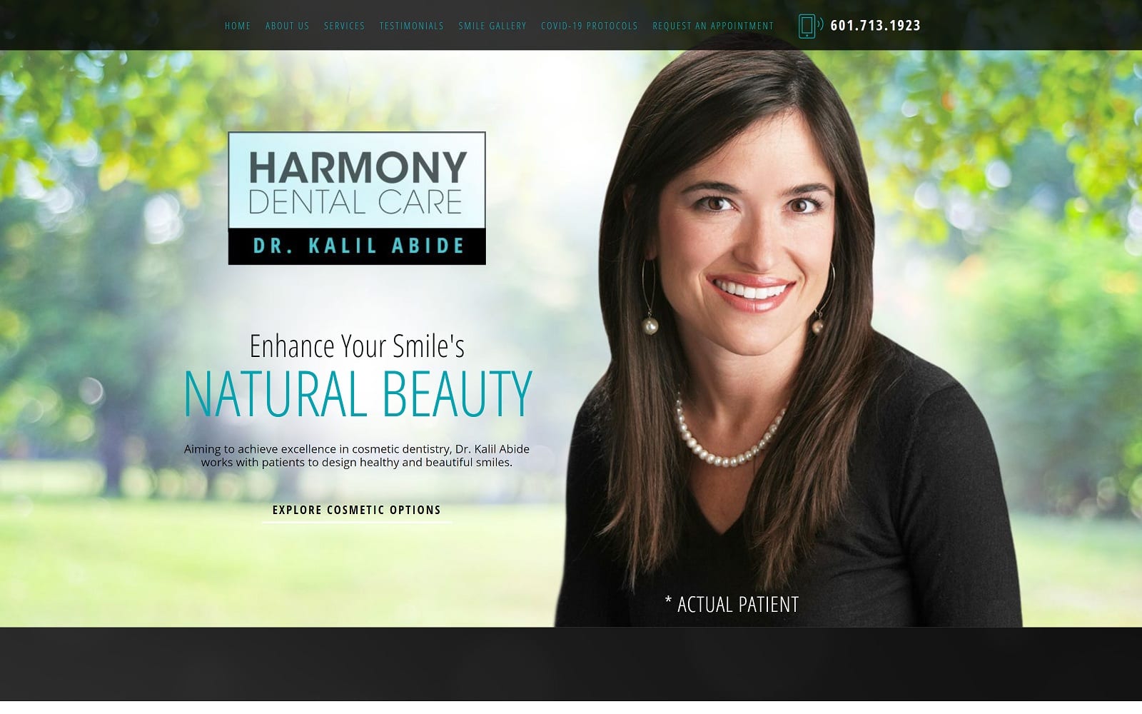 The Screenshot of Harmony Dental Care - Kalil Abide, DDS harmonydentalcare.com Website