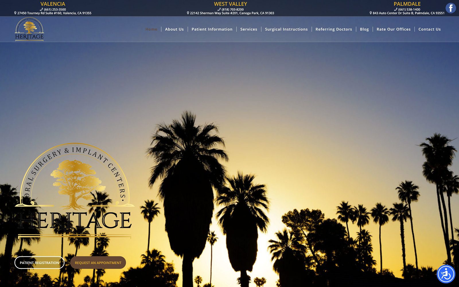 The Screenshot of Heritage Oral Surgery & Implant Centers - Palmdale heritageoralsurgery.com Website