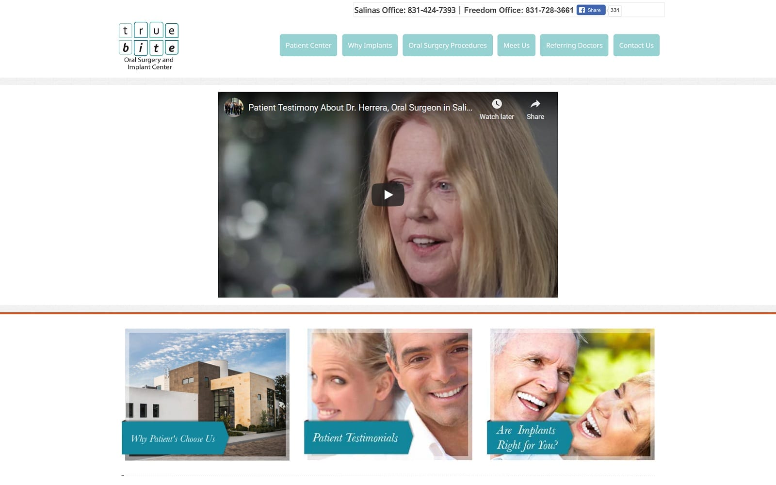 The Screenshot of True Bite Oral Surgery and Implant Center herreraoms.com Dr. Herrera Website