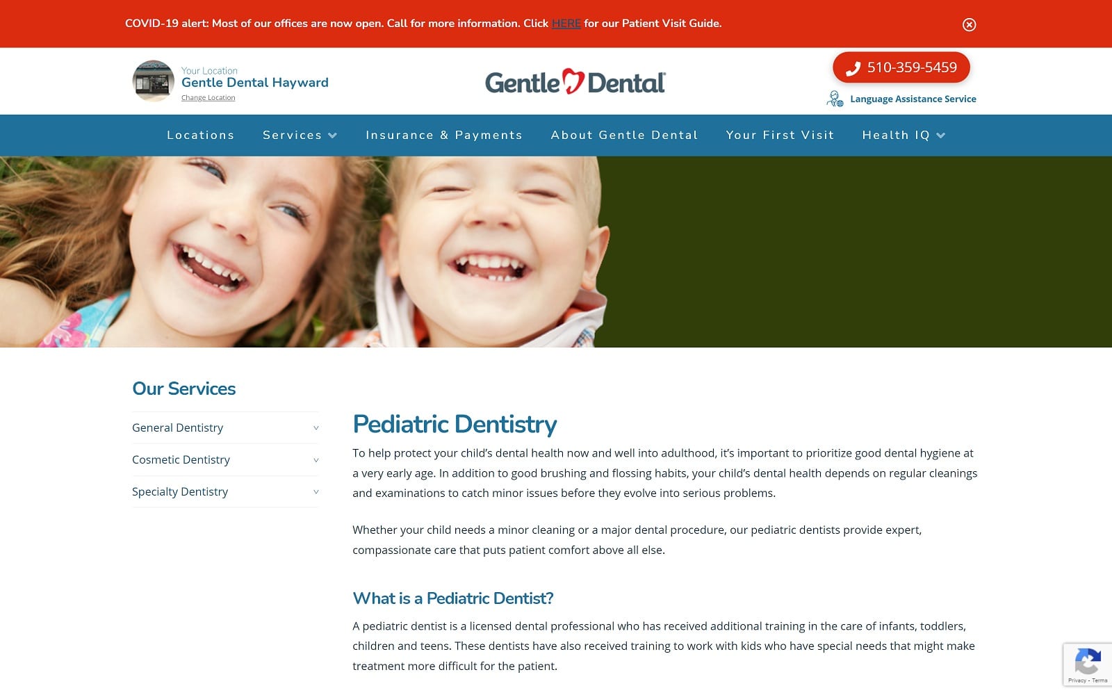 The Screenshot of Gentle Dental Hayward interdent.com/gentle-dental/locations/ca/hayward/24239-hesperian-blvd-dentist-office Website