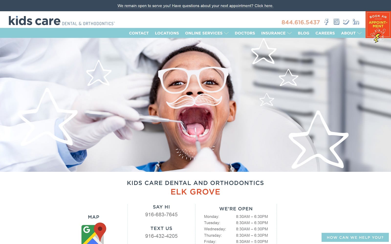 The Screenshot of Kids Care Dental & Orthodontics - Elk Grove kidscaredental.com/locations/elk-grove Website
