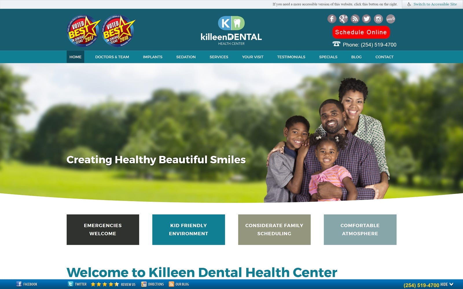 The Screenshot of Killeen Dental Health Center killeendental.com Dr. Gneiting Website