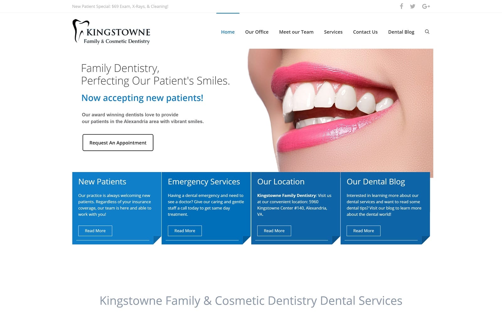 The Screenshot of Kingstowne Family & Cosmetic Dentistry kingstownedentistry.com Website