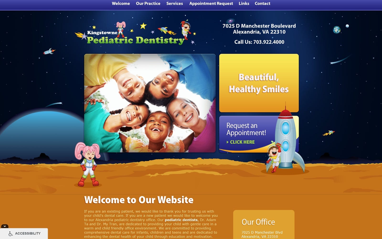 The Screenshot of Kingstowne Pediatric Dentistry kingstownepediatricdentistry.com Website
