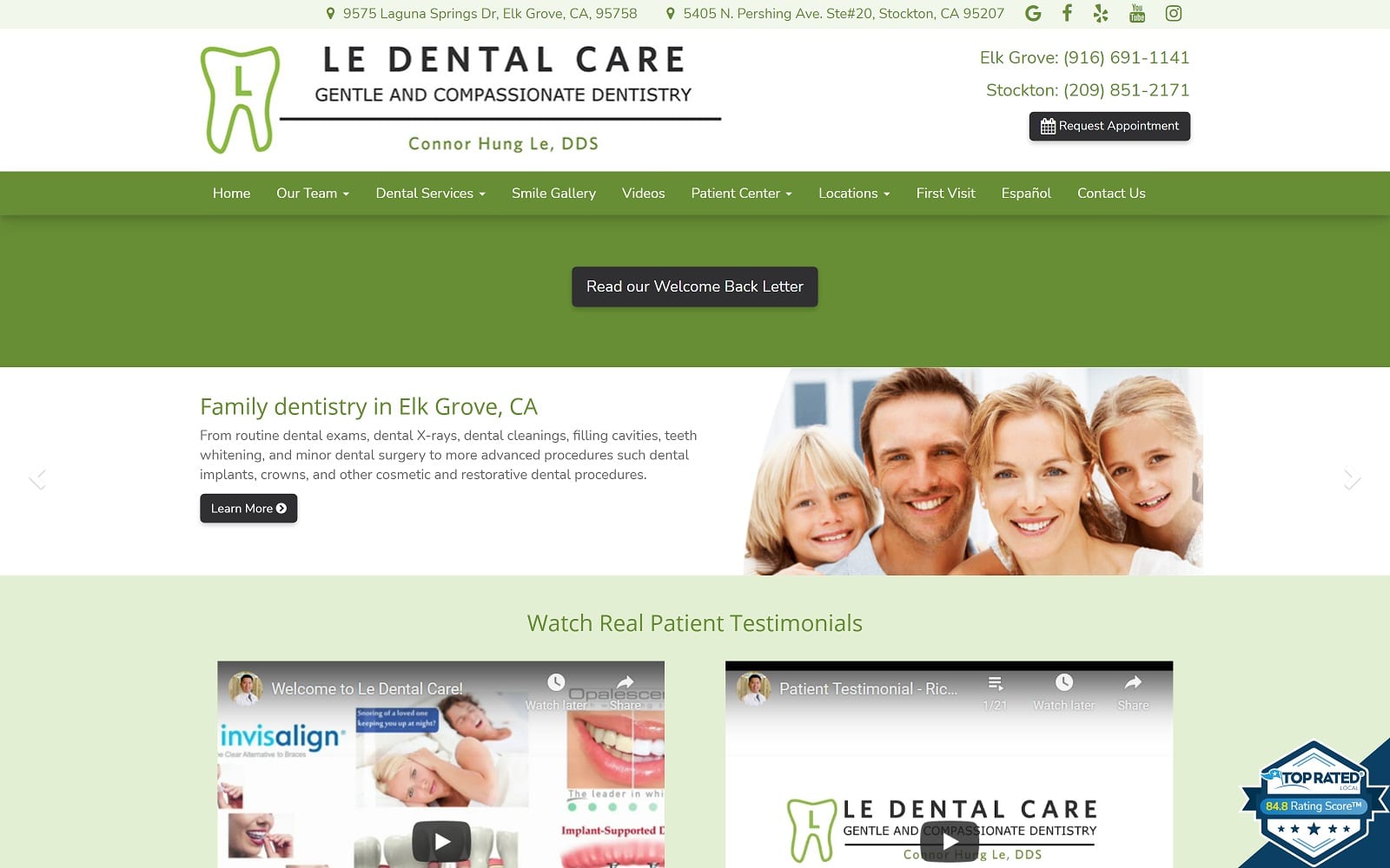The Screenshot of Le Dental Care of Elk Grove ledentalcare.com Dr. Connor Hung Le Website