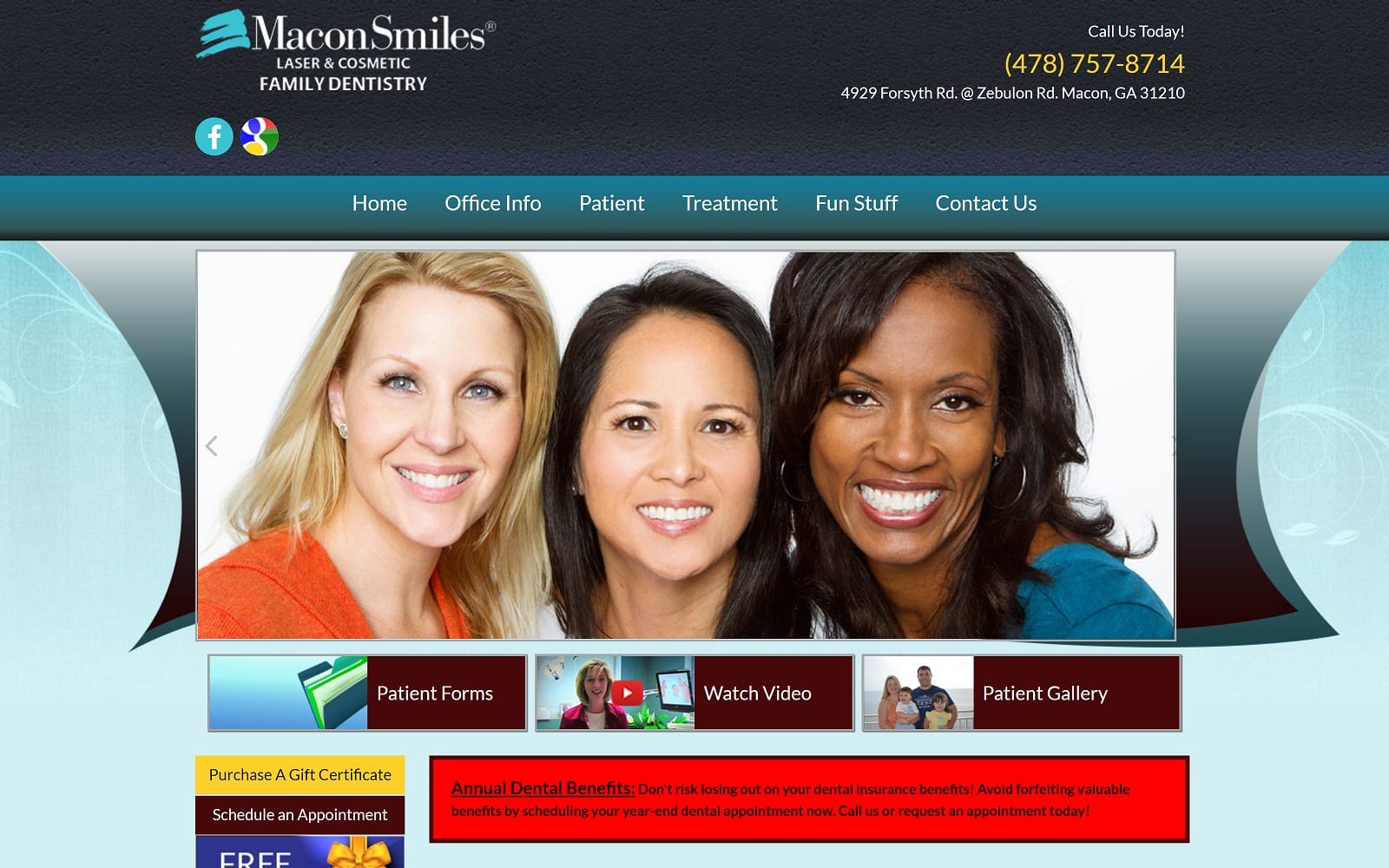 The Screenshot of Macon Smiles Laser & Cosmetic Family Dentistry maconsmiles.com Website