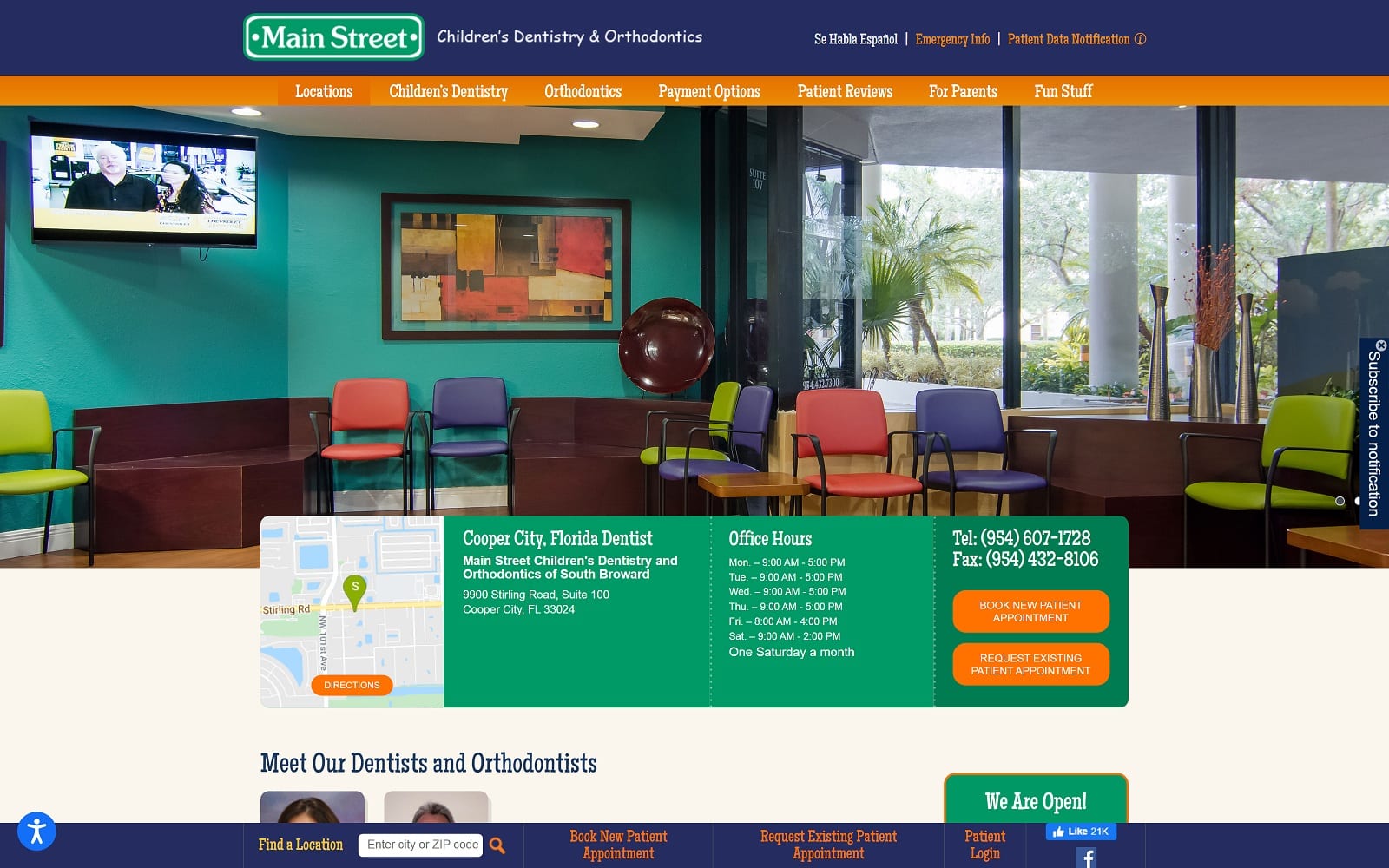 The Screenshot of Main Street Children's Dentistry and Orthodontics of South Broward mainstreetsmiles.com/locations/main-street-childrens-dentistry-and-orthodontics-of-south-broward Website

