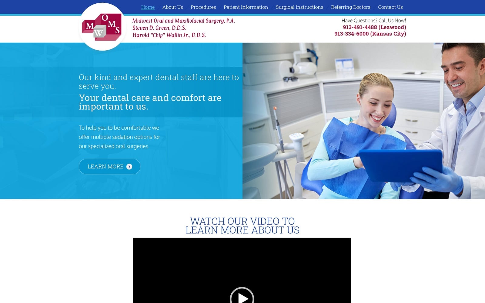The Screenshot of Dr. Steven D. Green, DDS midwestomskc.com Website