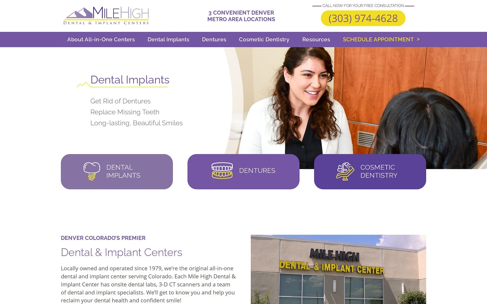 The Screenshot of Mile High Dental & Implant Centers - Lakewood milehighdentalcenters.com Website