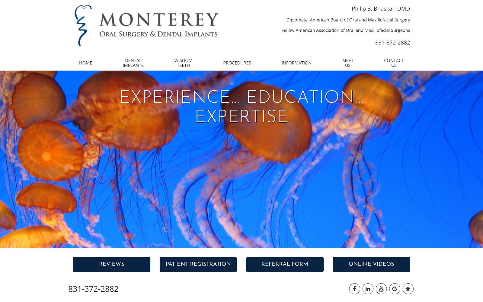 The Screenshot of Monterey Oral Surgery & Dental Implants: Philip B. Bhaskar, DMD montereyoralsurgery.com Website
