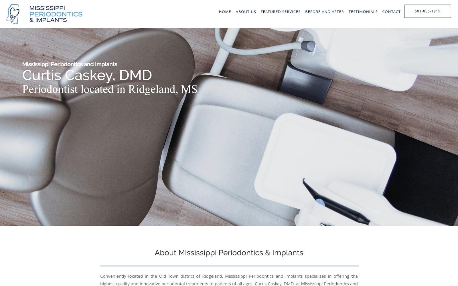 The Screenshot of Mississippi Periodontics and Implants: Curtis Caskey, DMD msperioandimplants.com Website
