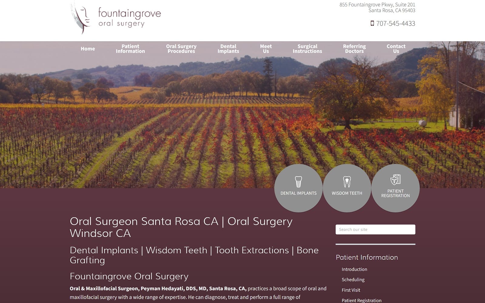 The Screenshot of Fountaingrove Oral Surgery myddsmd.com Dr. Peyman Hedayati Website