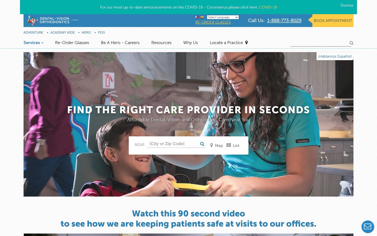 The Screenshot of Adventure Dental, Vision & Orthodontics mydentalvisioncare.com Website