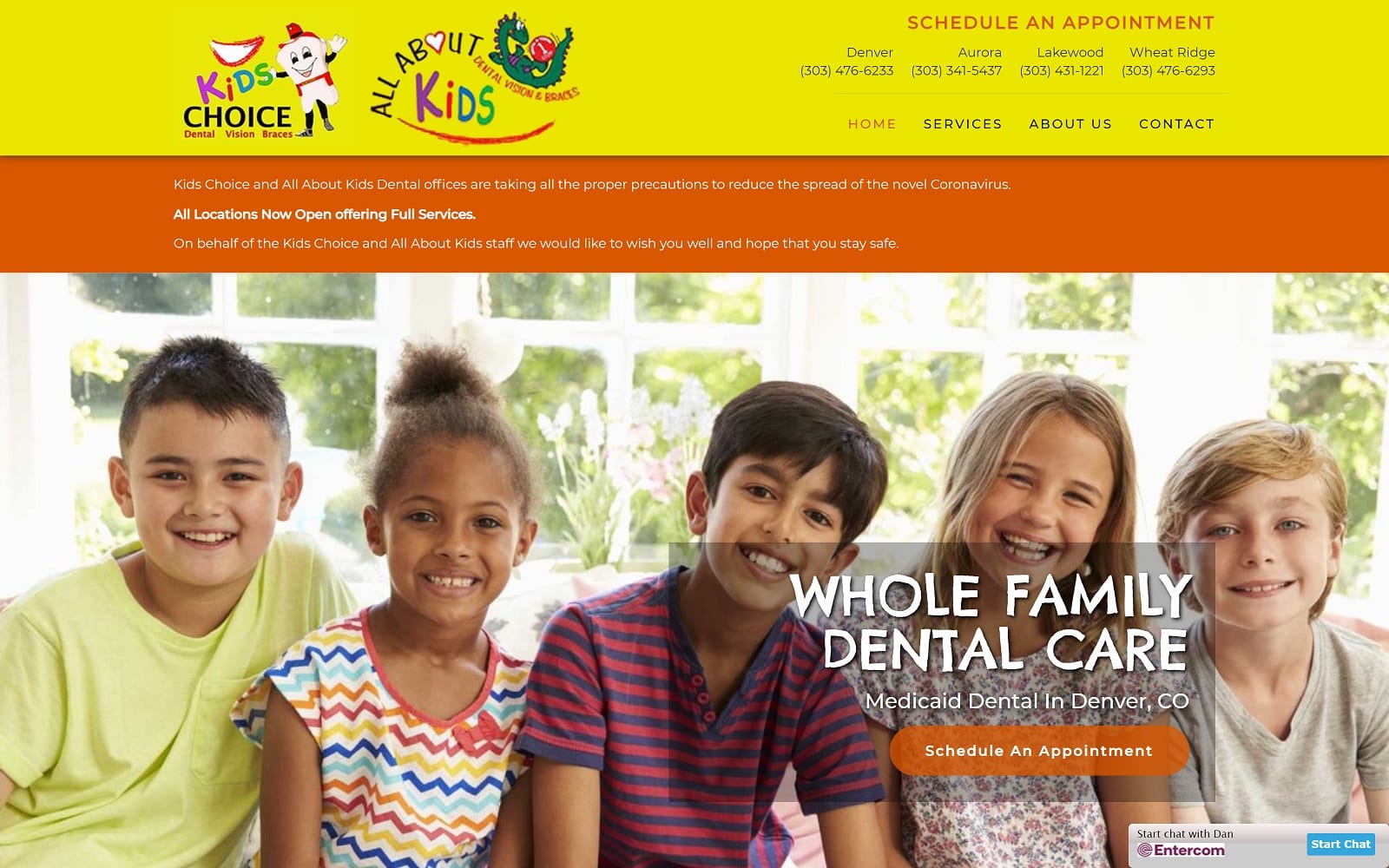 The Screenshot of Kids Choice Dental, Vision and Braces Website