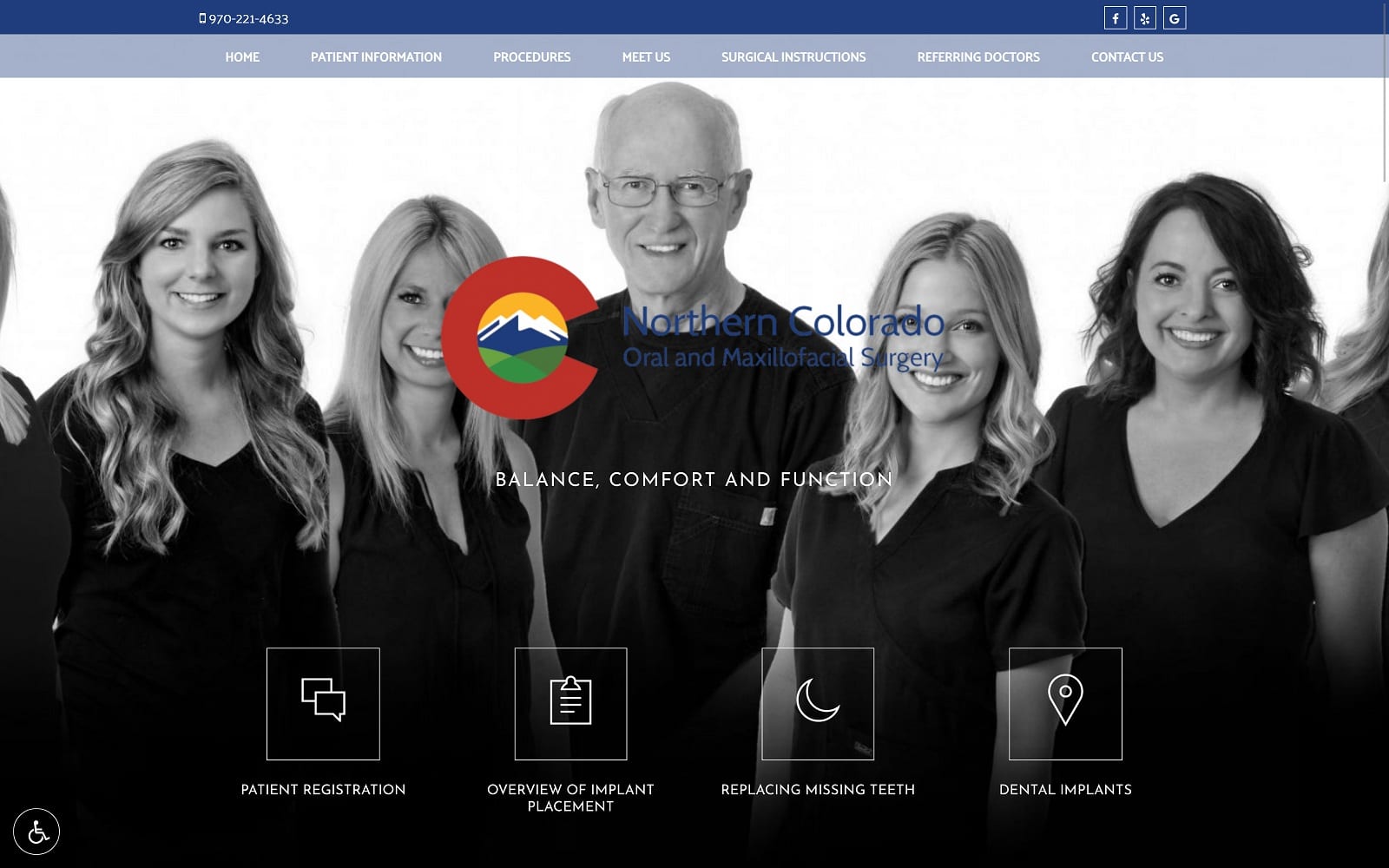 The Screenshot of Northern Colorado Oral and Maxillofacial Surgery nocooms.com Dr. Odes Bailey Robertson Website