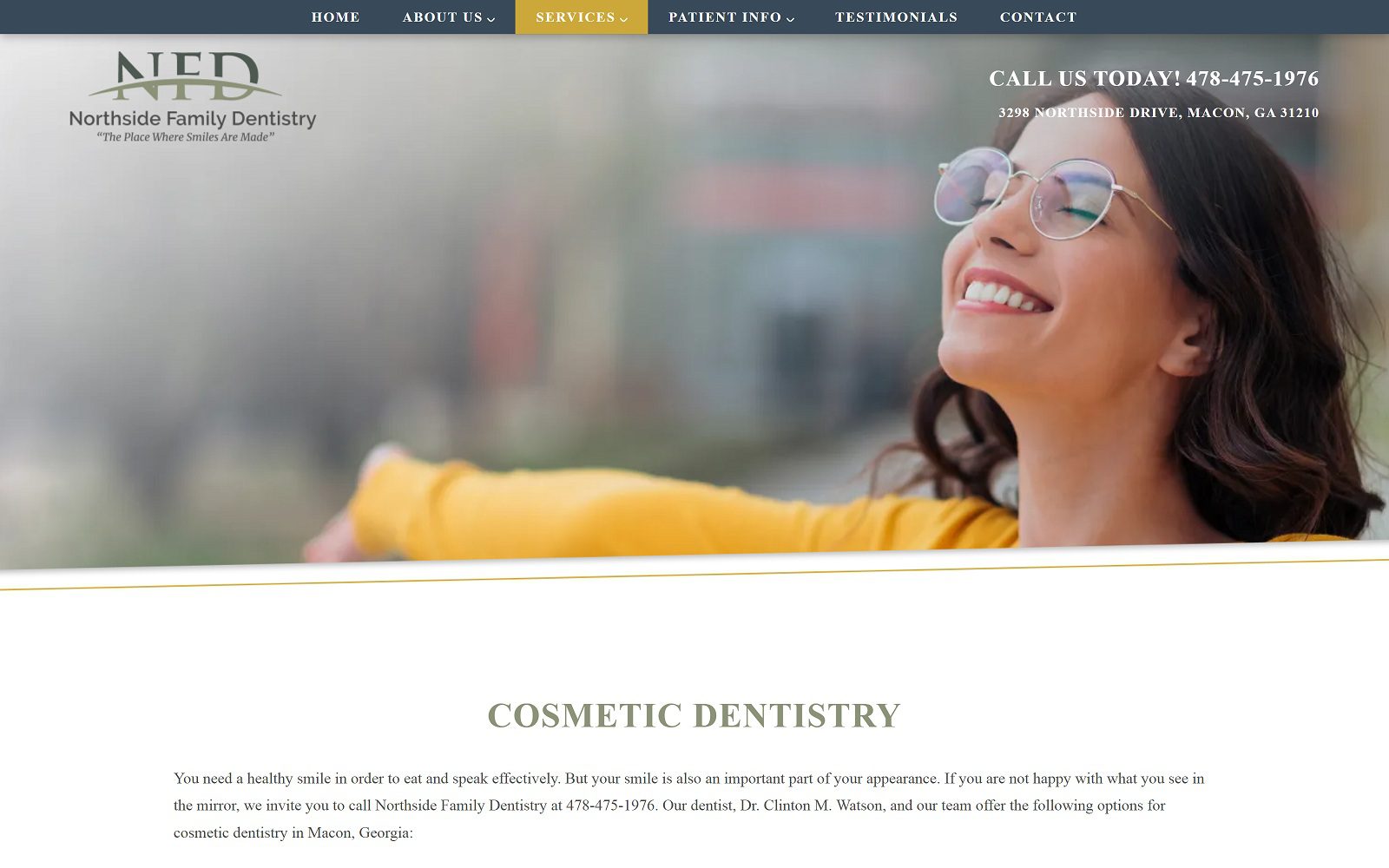 The Screenshot of Northside Family Dentistry northsidefamilydentistry.com Dr. Clinton M. Watson Website