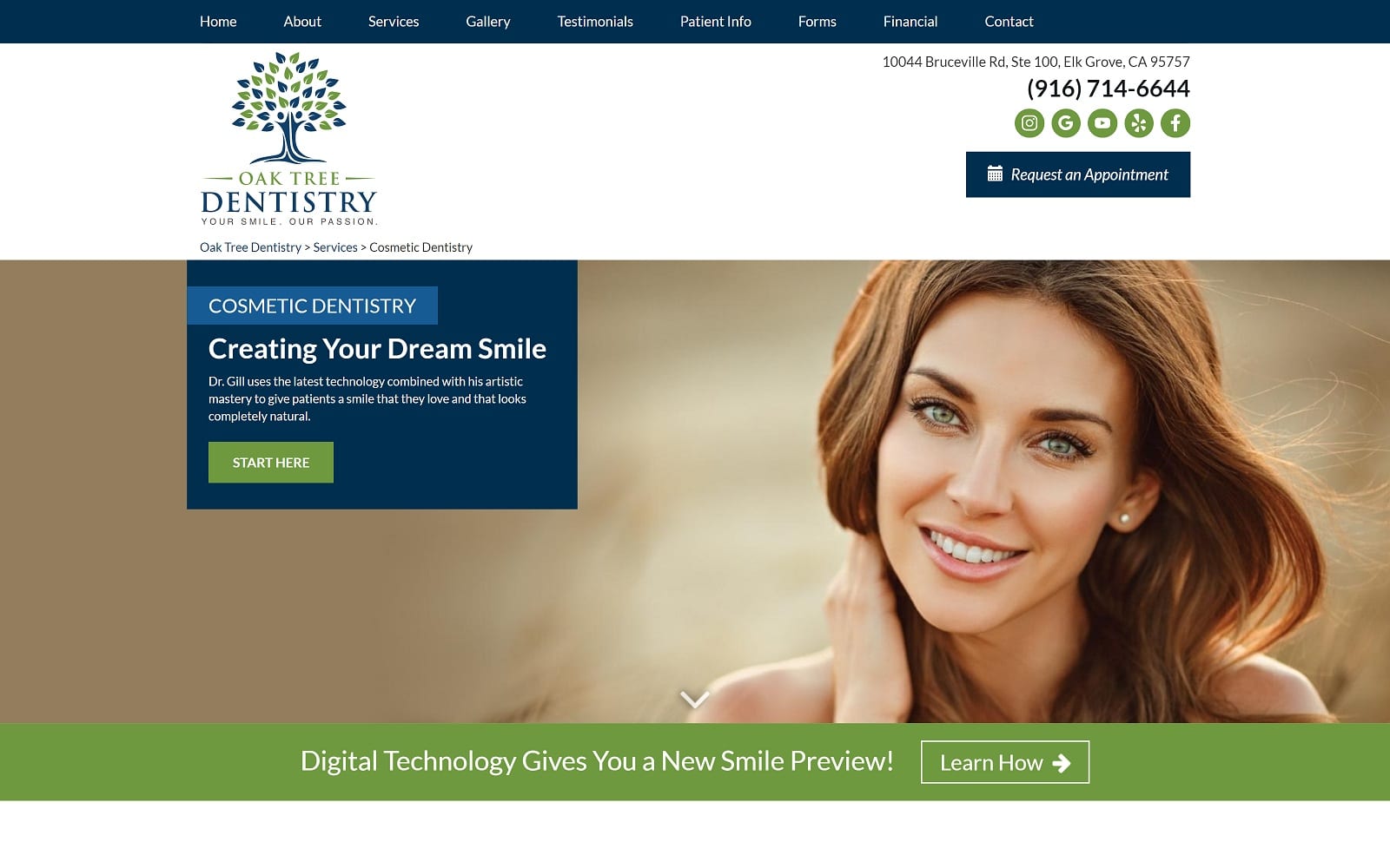 The Screenshot of Oak Tree Dentistry oaktreedentistry.com Dr. Pritpal Gill Website
