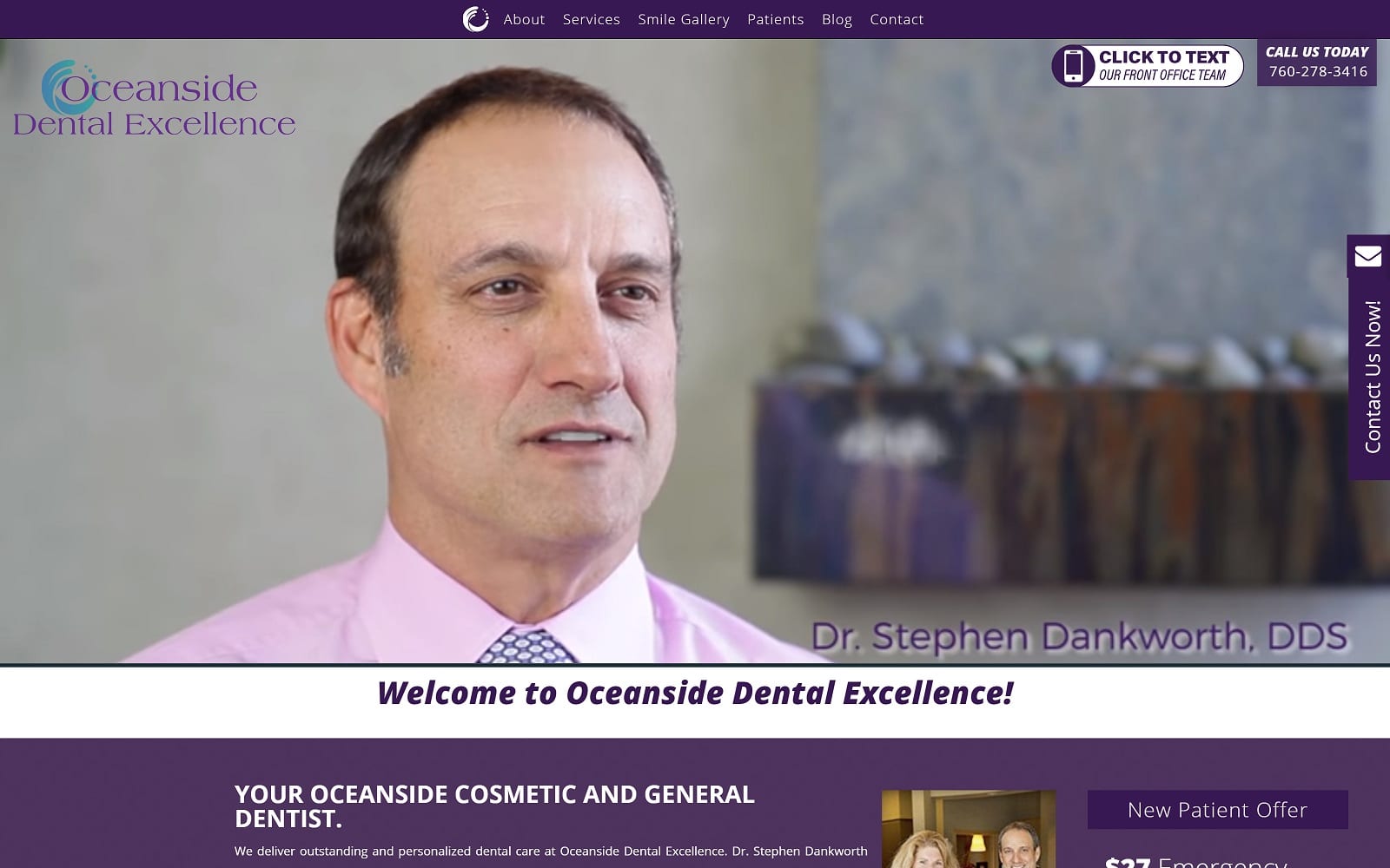 The Screenshot of Oceanside Dental Excellence oceansidedentalexcellence.com Dr. Stephen Dankworth Website