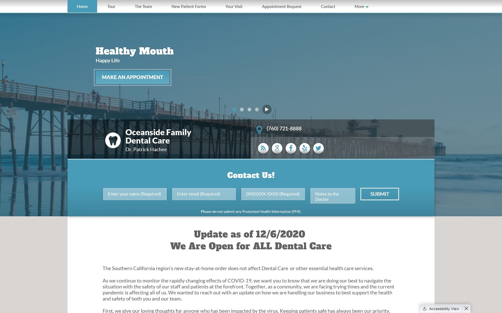 The Screenshot of Oceanside Family Dental Care oceansidefamilydentalcare.com Website