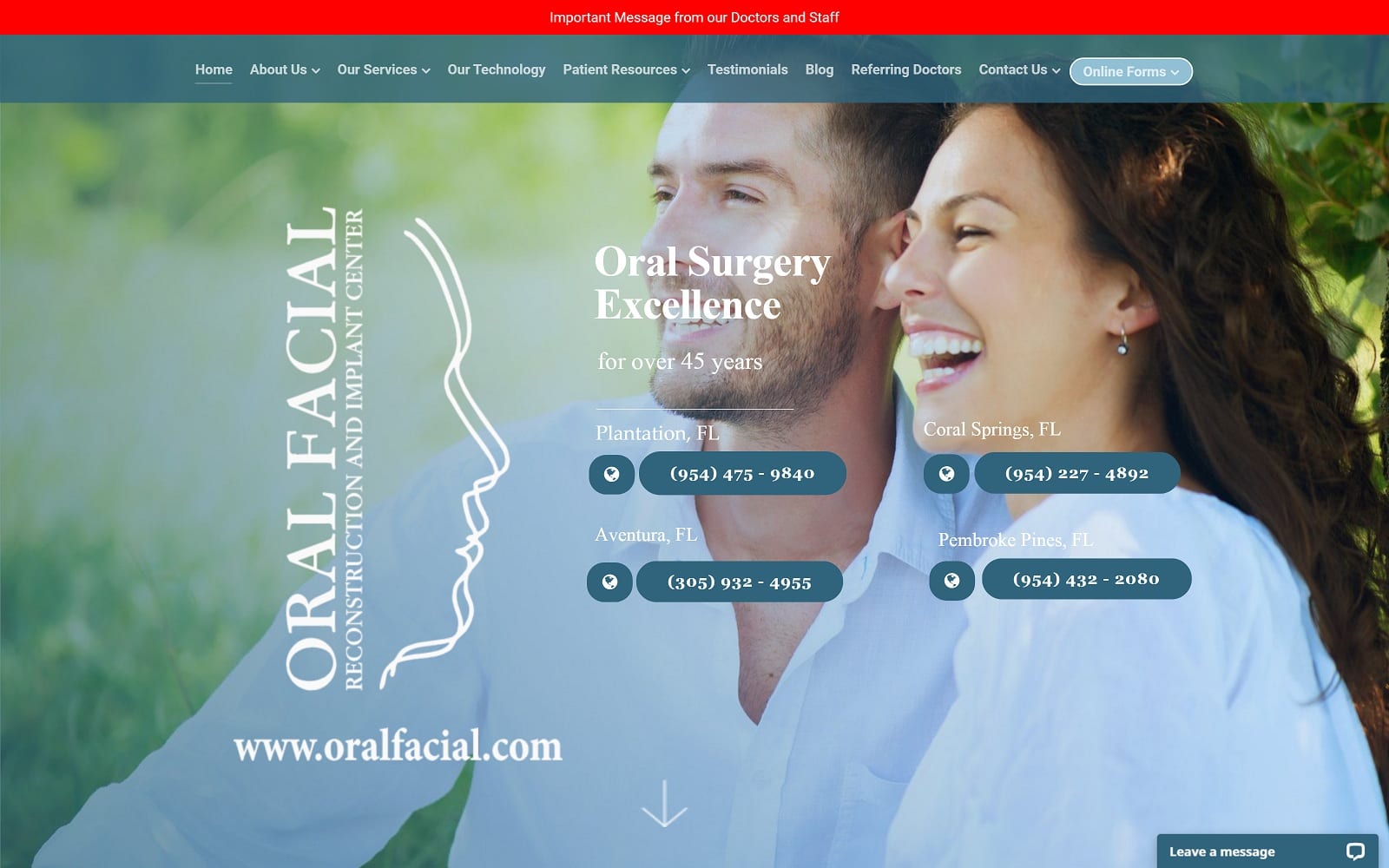 The Screenshot of Oral Facial Reconstruction and Implant Center - Pembroke Pines oralfacial.com Website