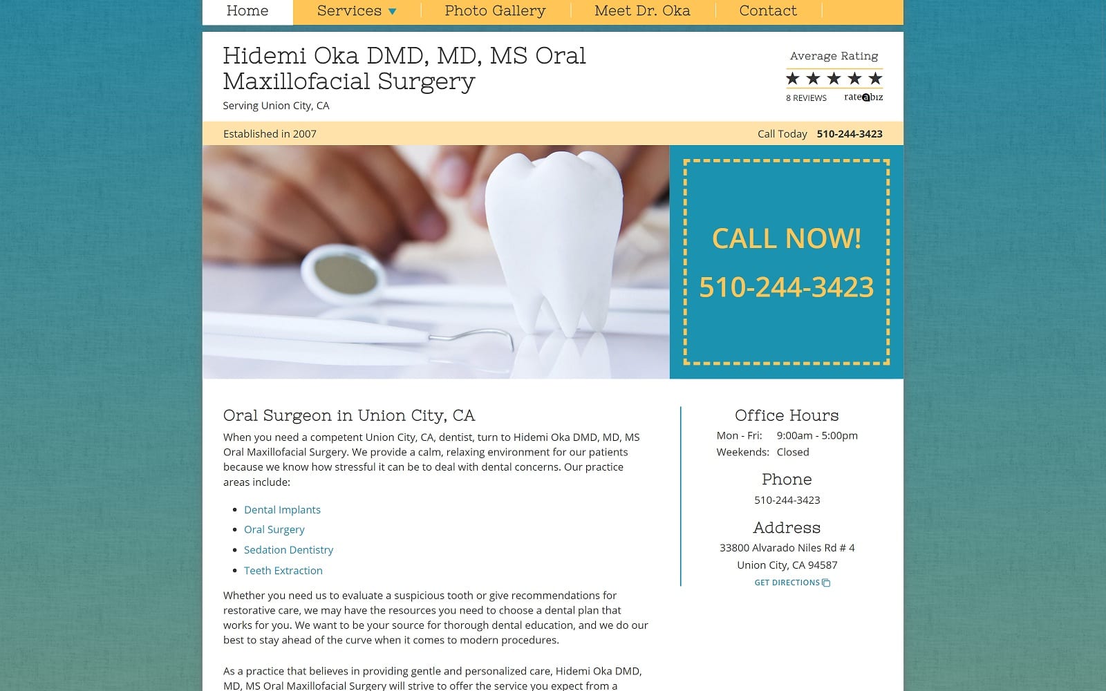The Screenshot of Hidemi Oka DMD, MD, MS Oral Maxillofacial Surgery oralsurgeonunioncity.com Website