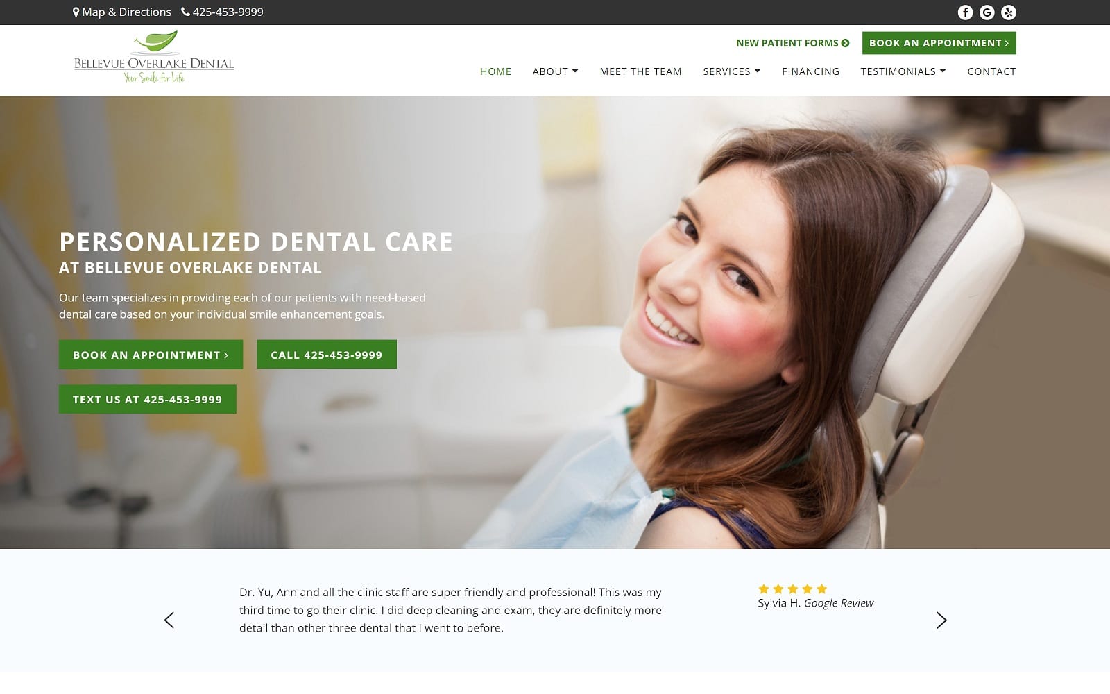 The Screenshot of Bellevue Overlake Dental overlakedental.com Website