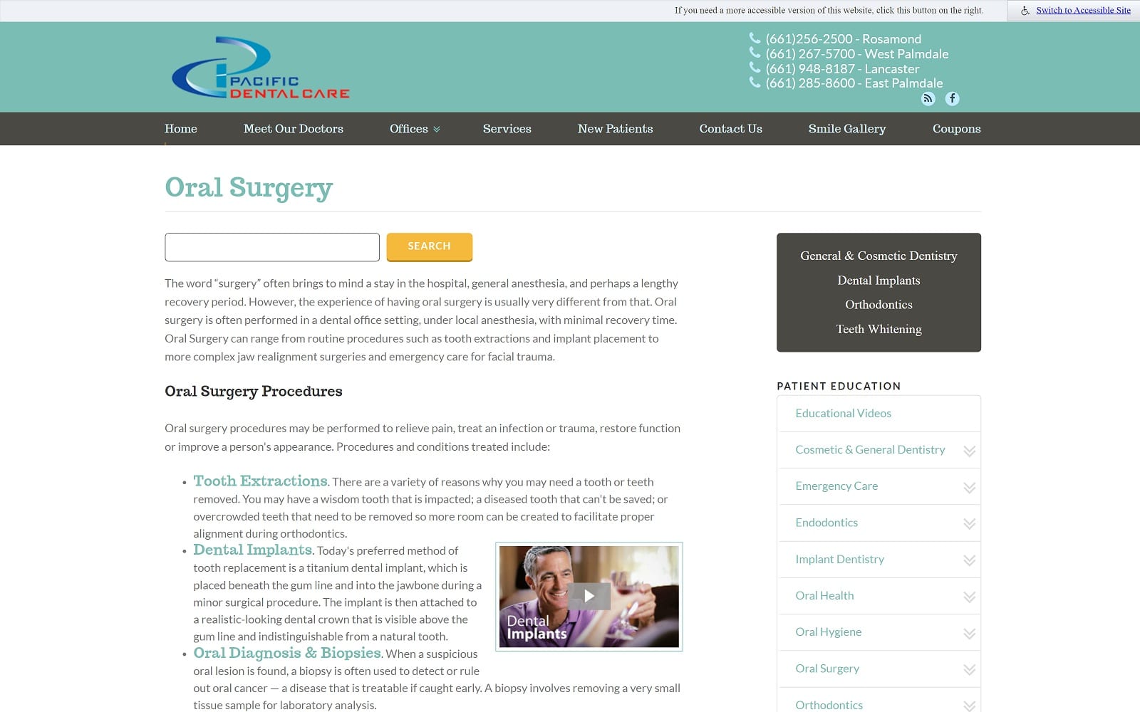 The Screenshot of Pacific Dental Care pacificdental.net Dr. James Habashy Website