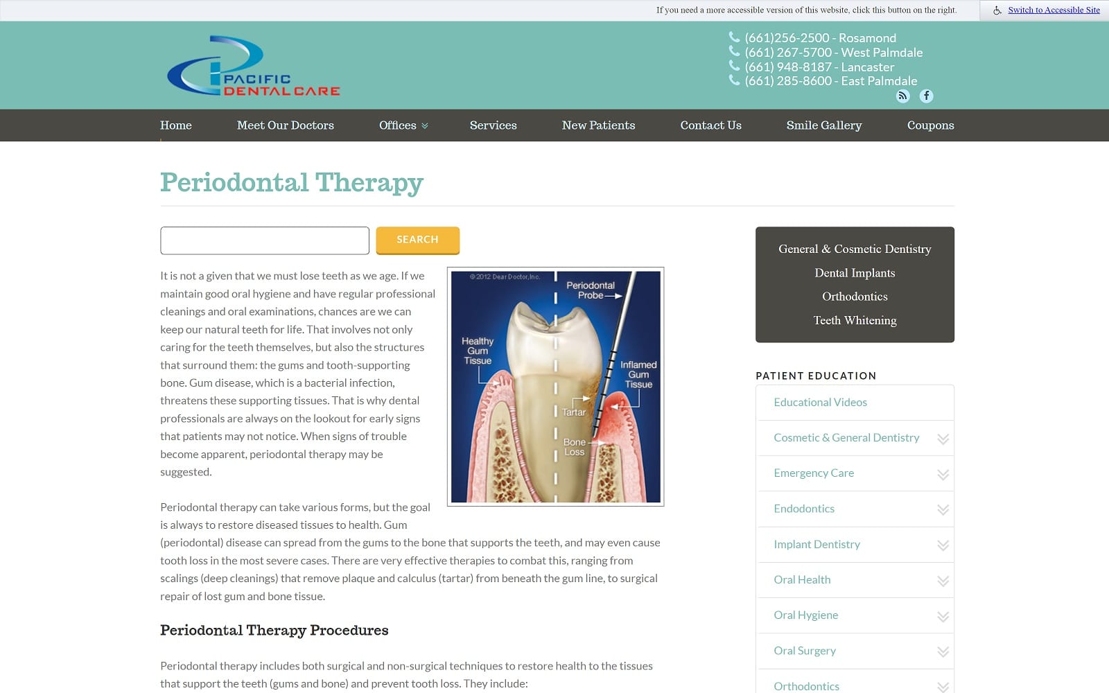 The Screenshot of Pacific Dental Care pacificdental.net Dr. Glenn S. Roeder Website