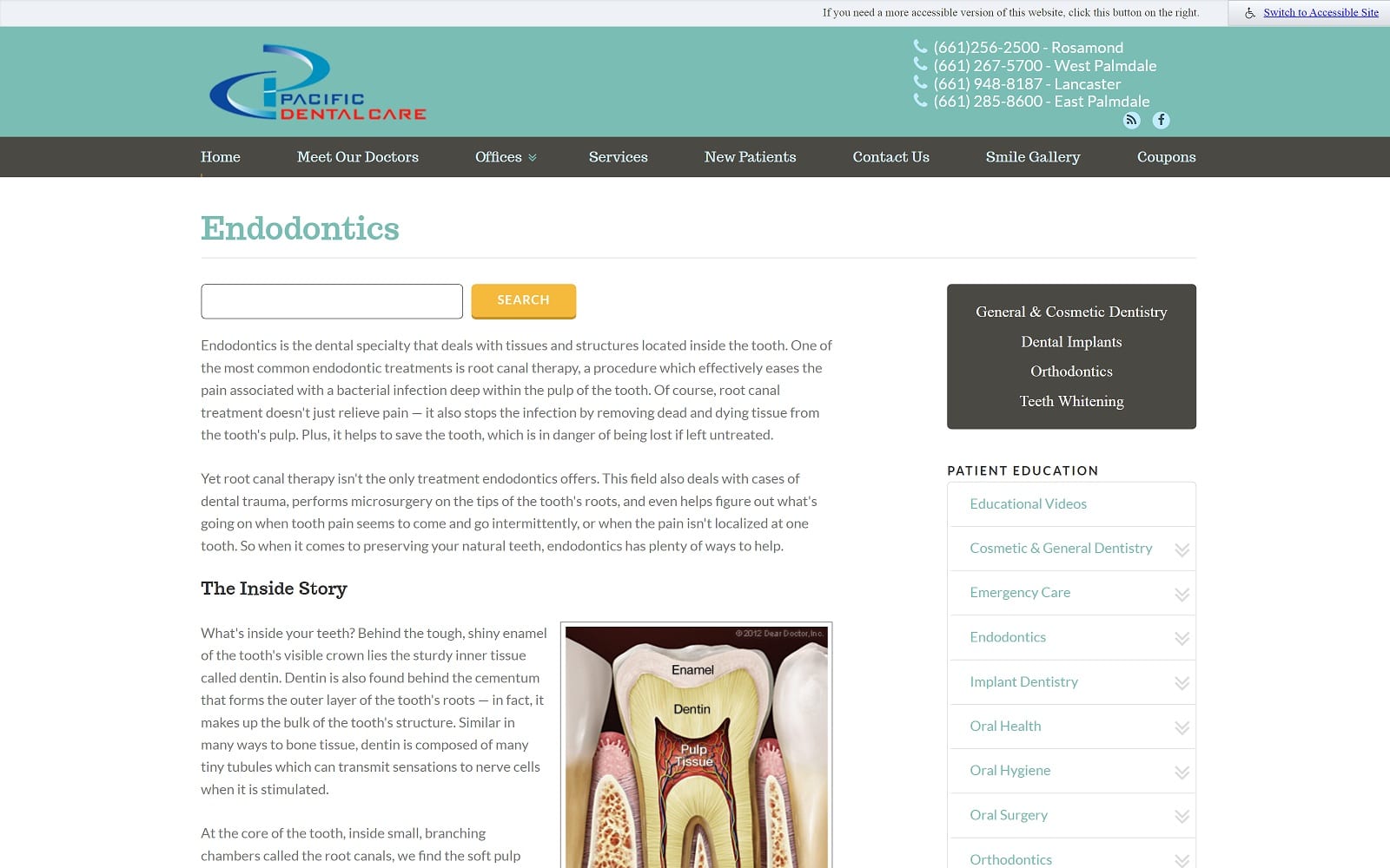 The Screenshot of Pacific Dental Care pacificdental.net Dr. Nadia Tabachnik Website