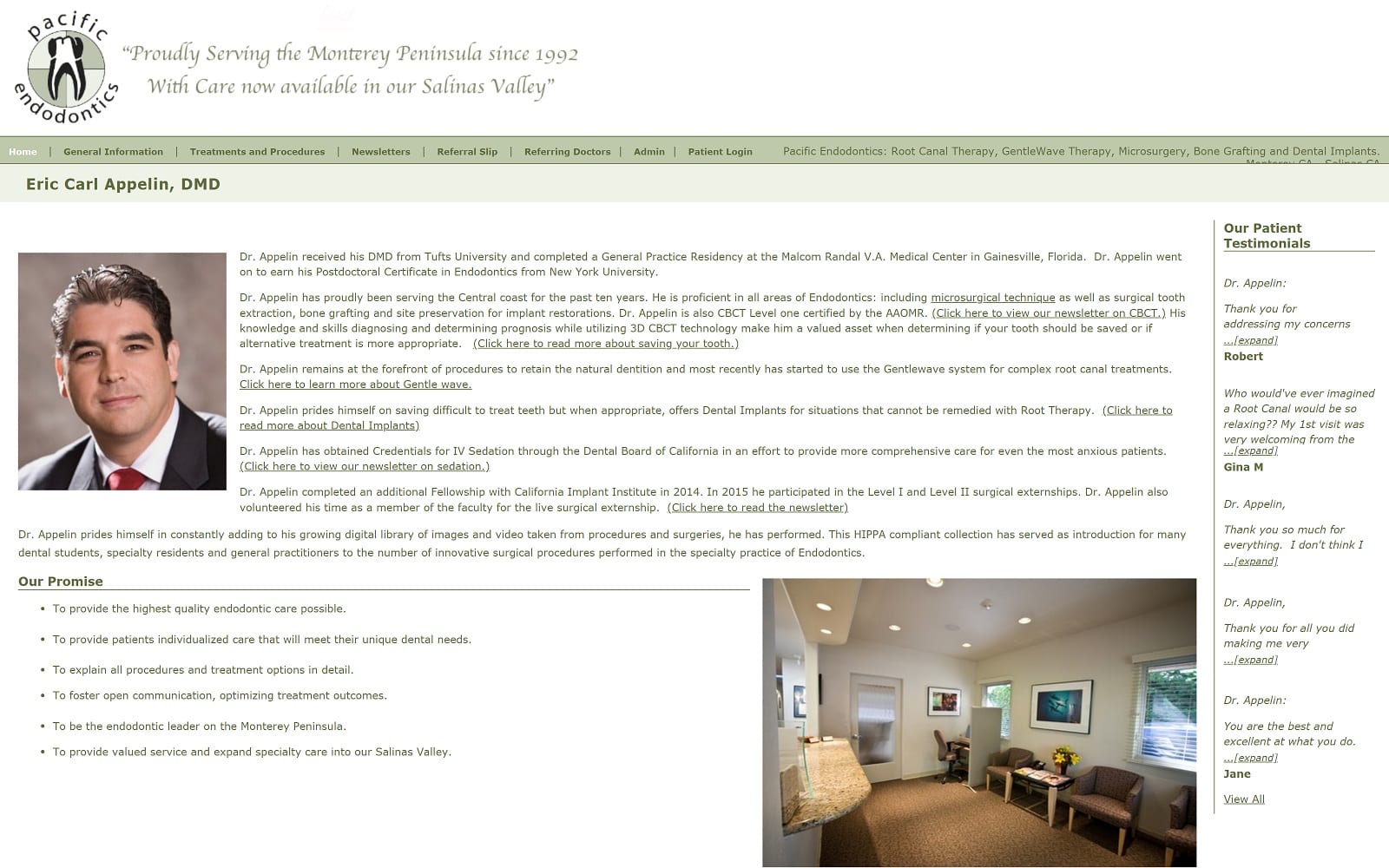 The Screenshot of Pacific Endodontics Salinas pacificendo.com Dr. Eric Carl Appelin Website