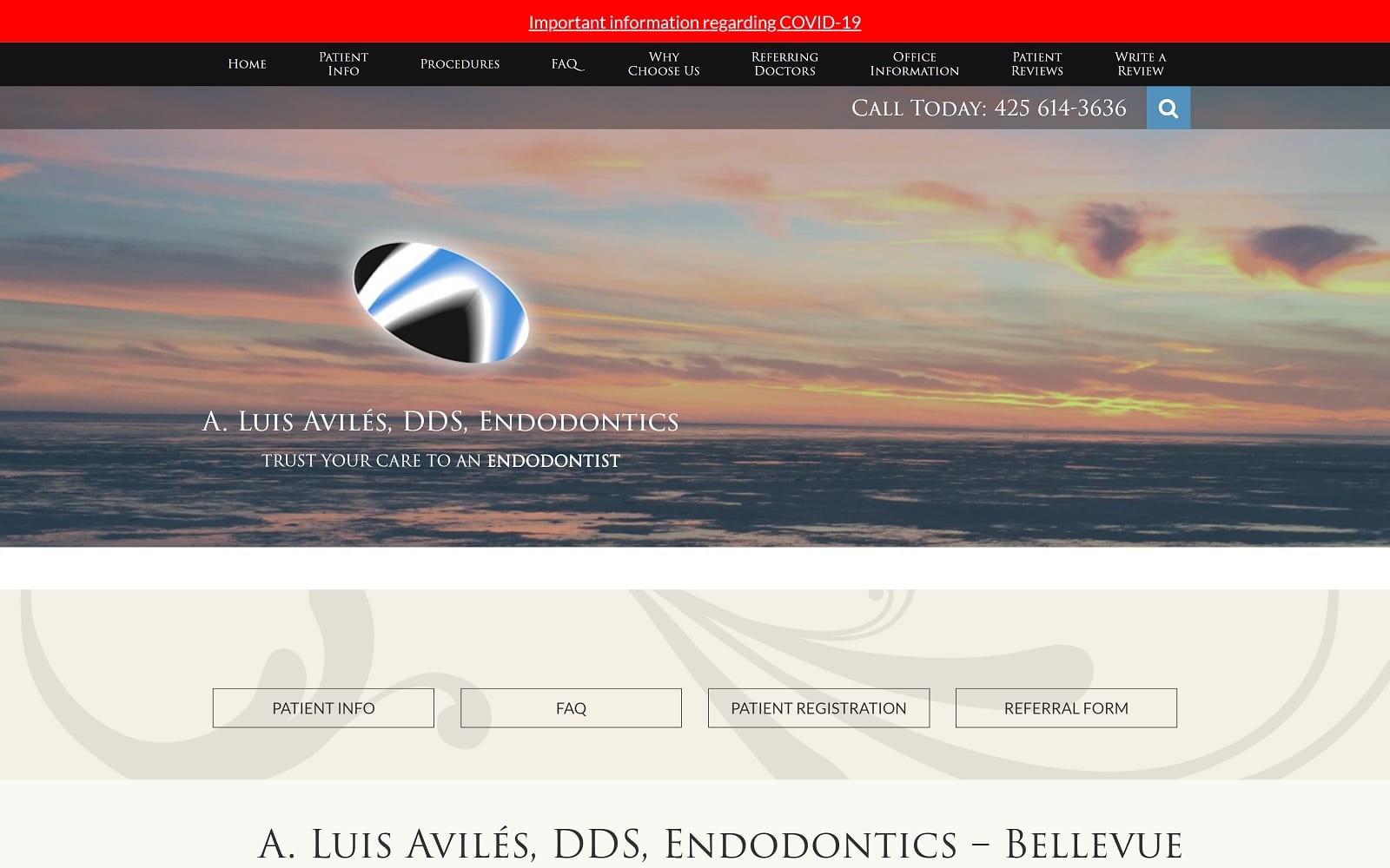 The Screenshot of A. Luis Avilés, DDS, Endodontics pacificnwendo.com Website