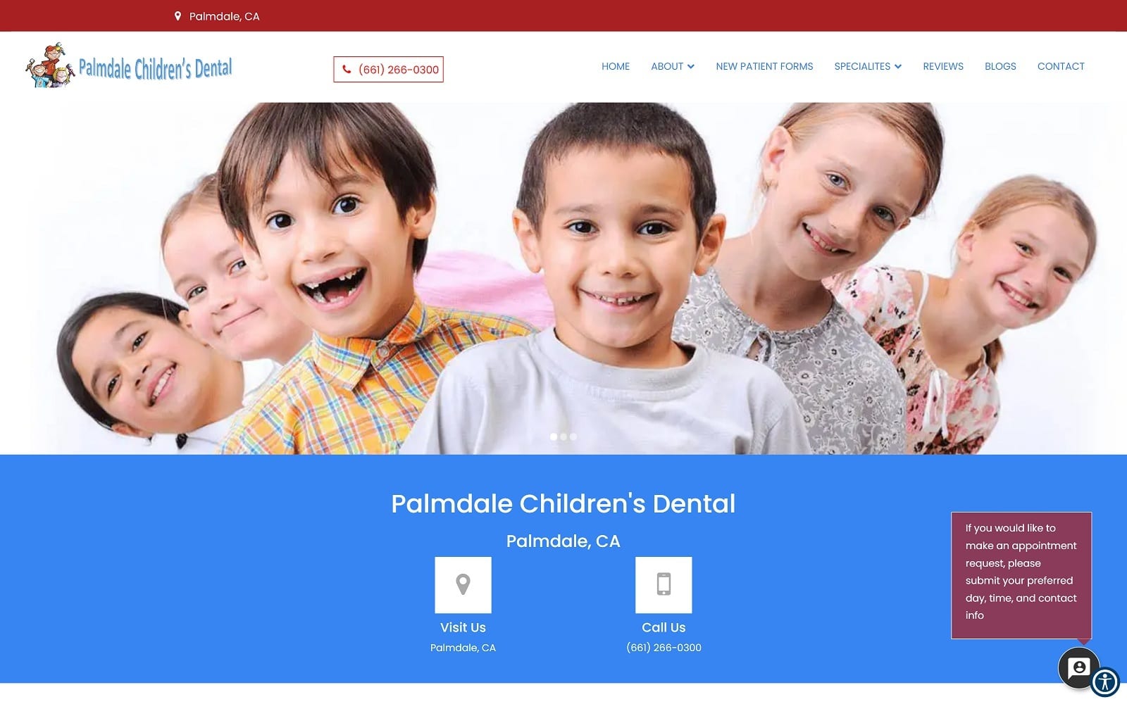 The Screenshot of Palmdale Children's Dental palmdalechildrensdental.com Website