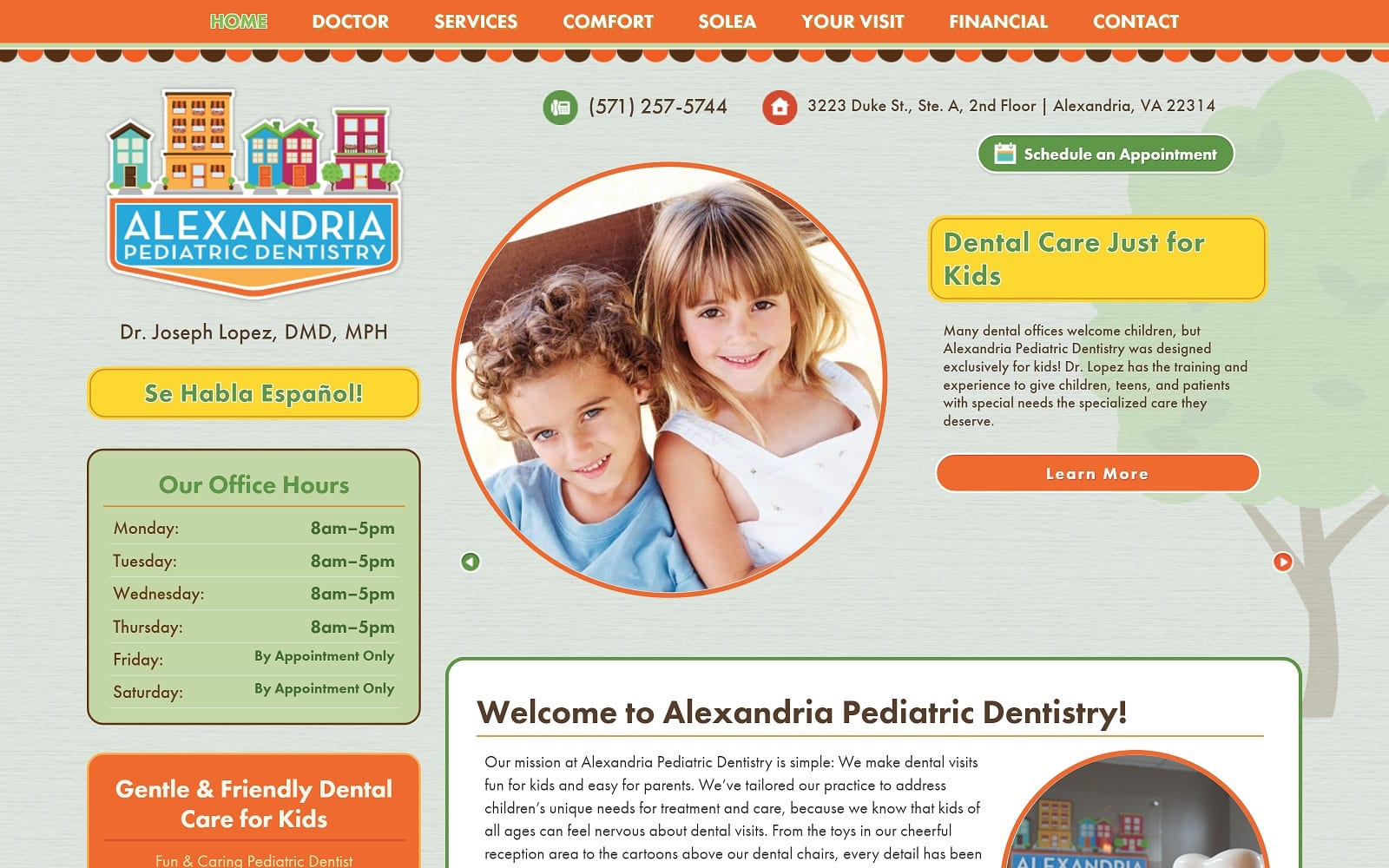 The Screenshot of Alexandria Pediatric Dentistry pediatricdentistalexandriava.com Dr. Joseph Lopez Website