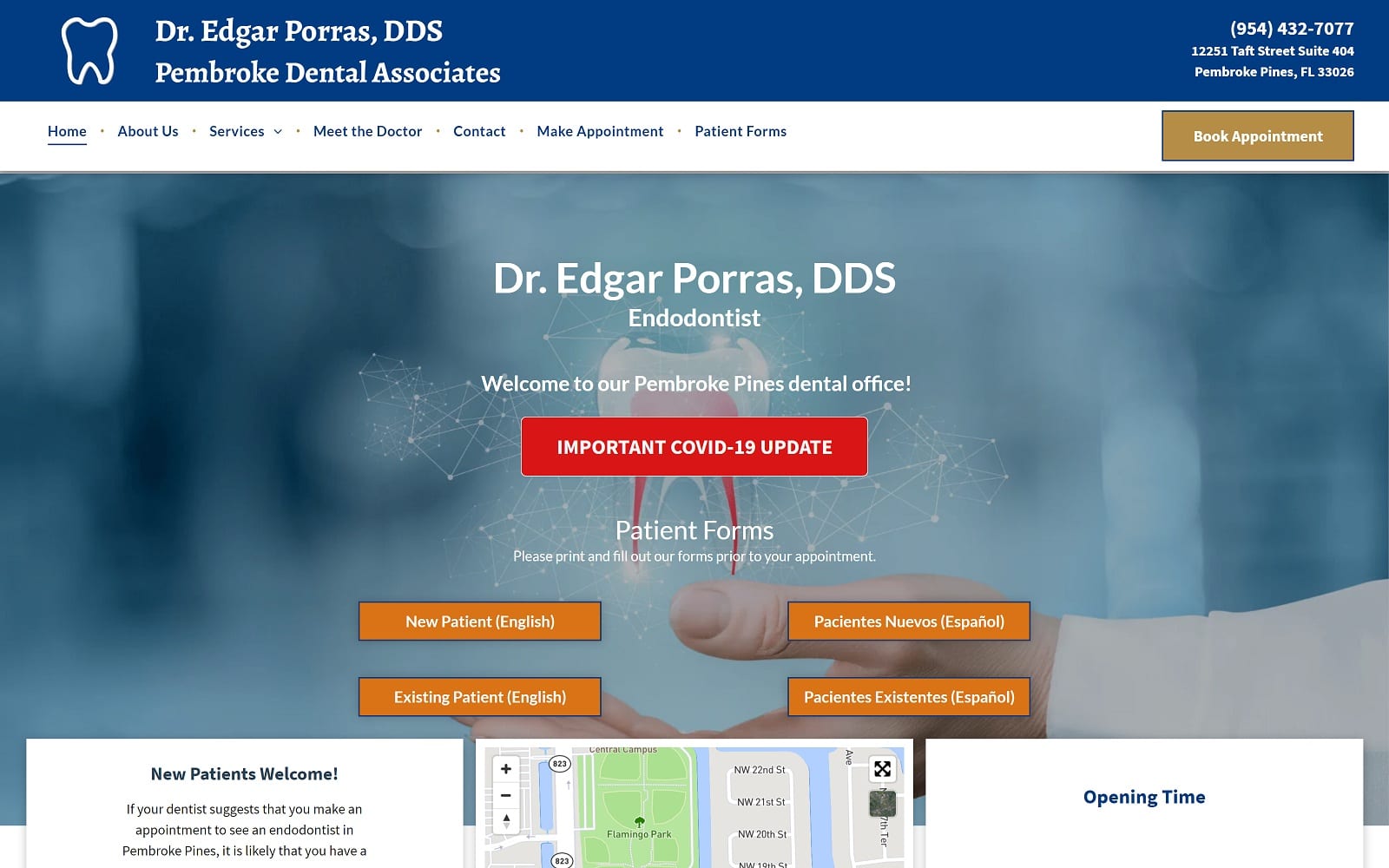 The Screenshot of Dr. Edgar Porras, DDS - Pembroke Dental Associates pembrokepinesrootcanal.com Website