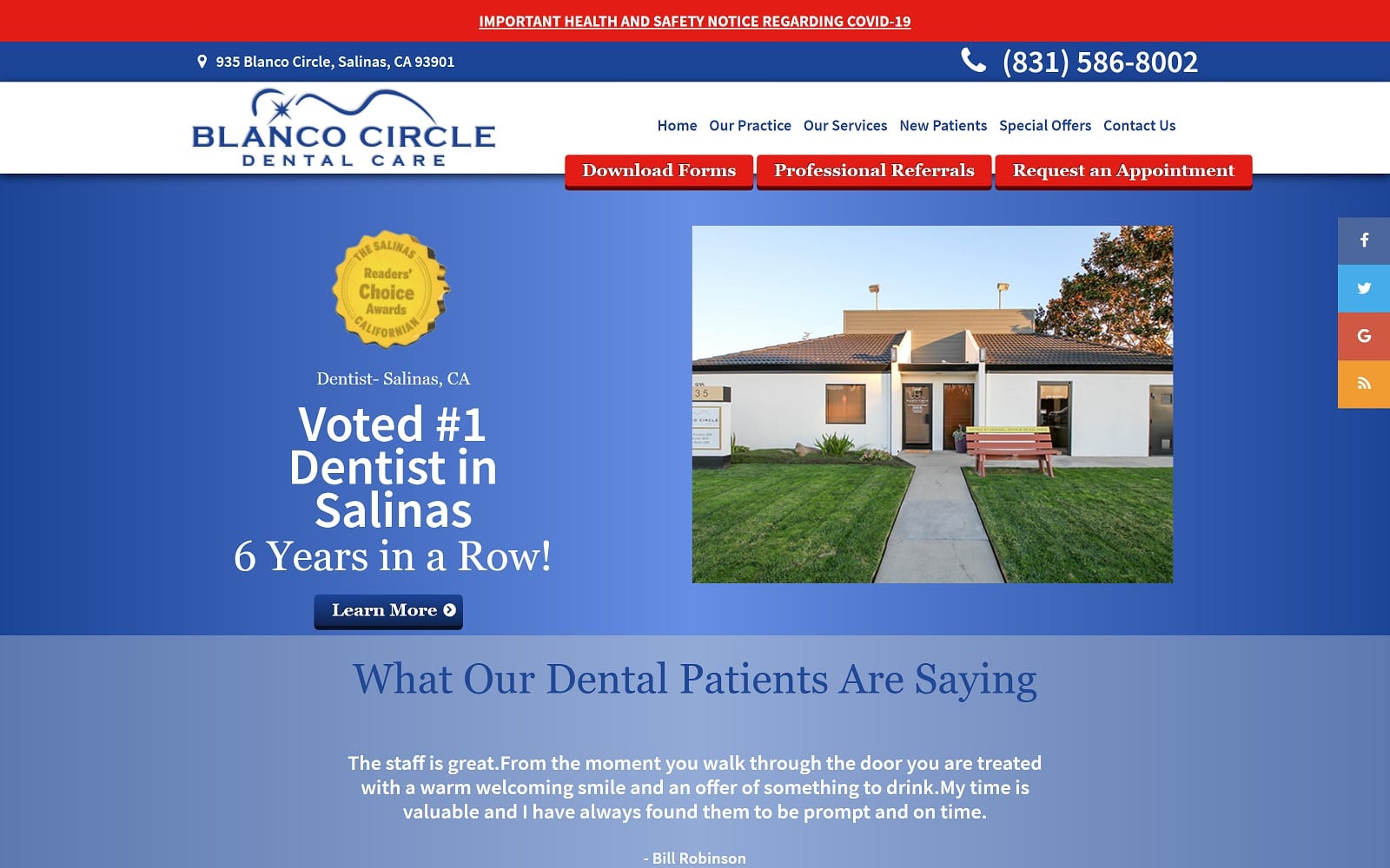 The Screenshot of Blanco Circle Dental Care salinasdental.com Website